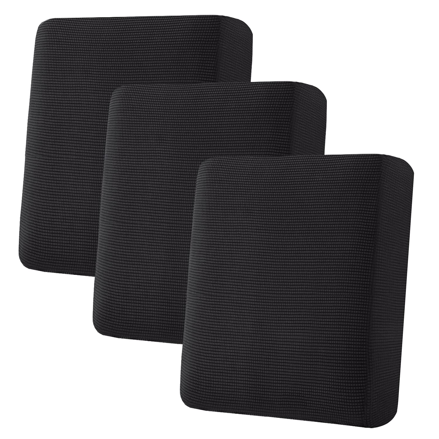 H.VERSAILTEX Super Stretch Individual Seat Cushion Covers, Thick Jacquard Textured Twill Fabric (3 Piece XL Sofa Cushion Covers, Grey)