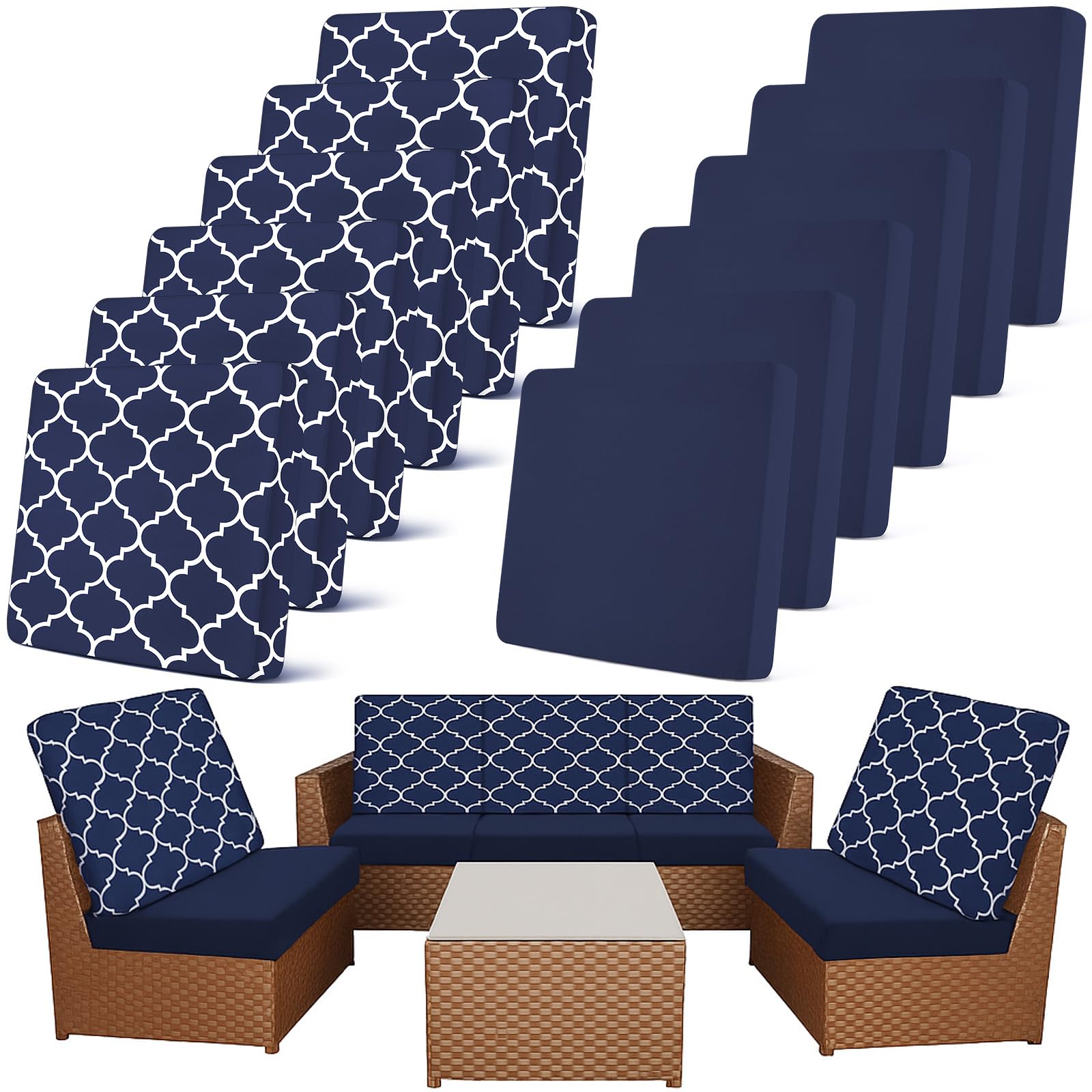 Newwiee 12 Pcs Patio Cushion Covers Outdoor Stretch Sofa Couch Cover Replacement Couch Slipcover Sofa Seat Chair Porch Patio Furniture Protector, Flexibility Washable(Colorful,Palm Leaf)