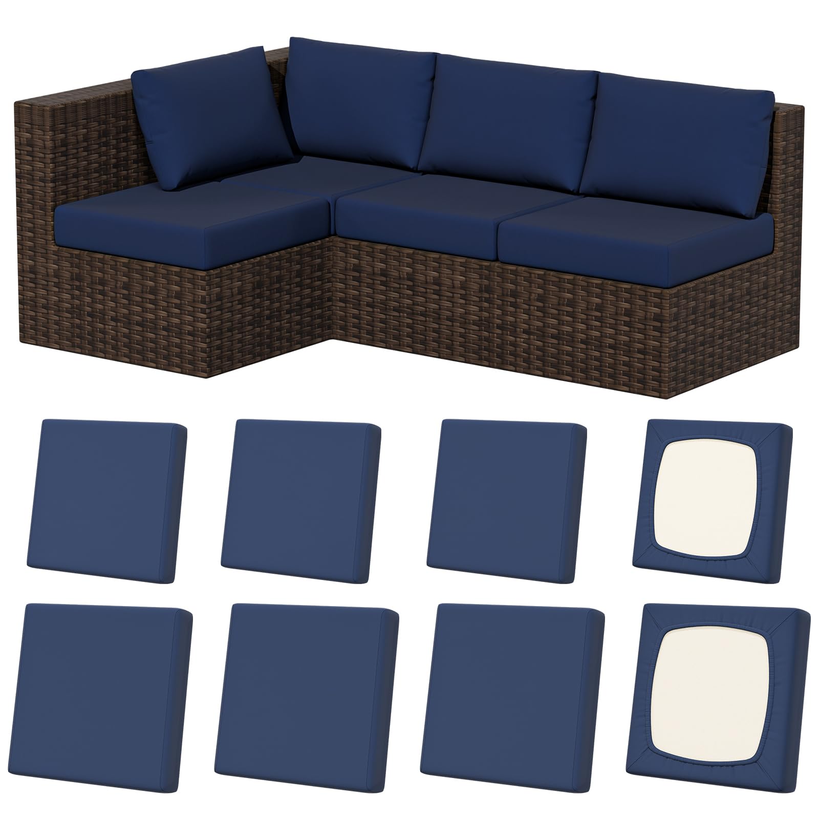 8Pcs Stretch Washable Patio Sofa Cushion Covers