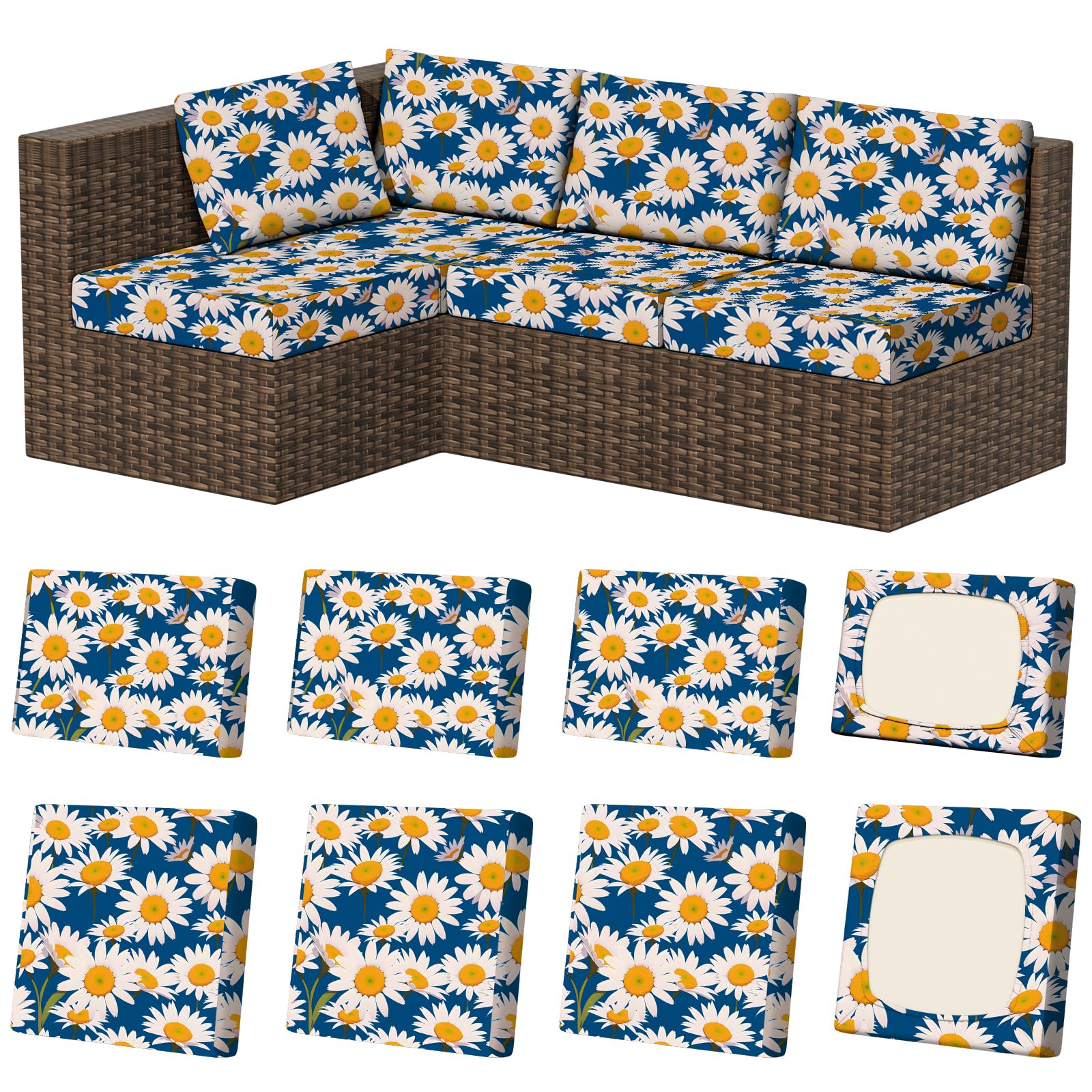 8Pcs Stretch Washable Patio Sofa Cushion Covers