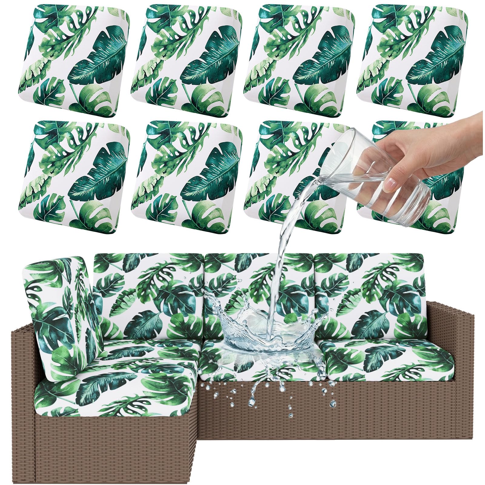 Smiry Waterproof Patio Cushion Covers, Stretch Outdoor Couch Slipcovers Replacement Washable Furniture Protector Sofa Chair Seat Cover for Dogs and Pets (8 Pcs, Orange)