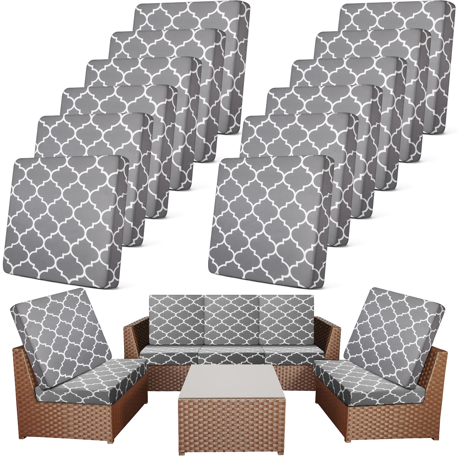 Newwiee 12 Pcs Patio Cushion Covers Outdoor Stretch Sofa Couch Cover Replacement Couch Slipcover Sofa Seat Chair Porch Patio Furniture Protector, Flexibility Washable(Colorful,Palm Leaf)