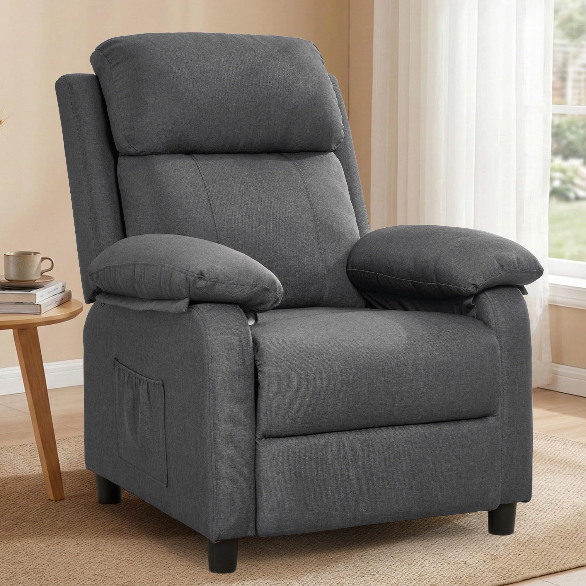 Korser Recliner Chair, 360 Swivel Rocker Chair for Adults, Small Rocking Recliner for Small Spaces, Upholstered Fabric Glider Recliner Nursery