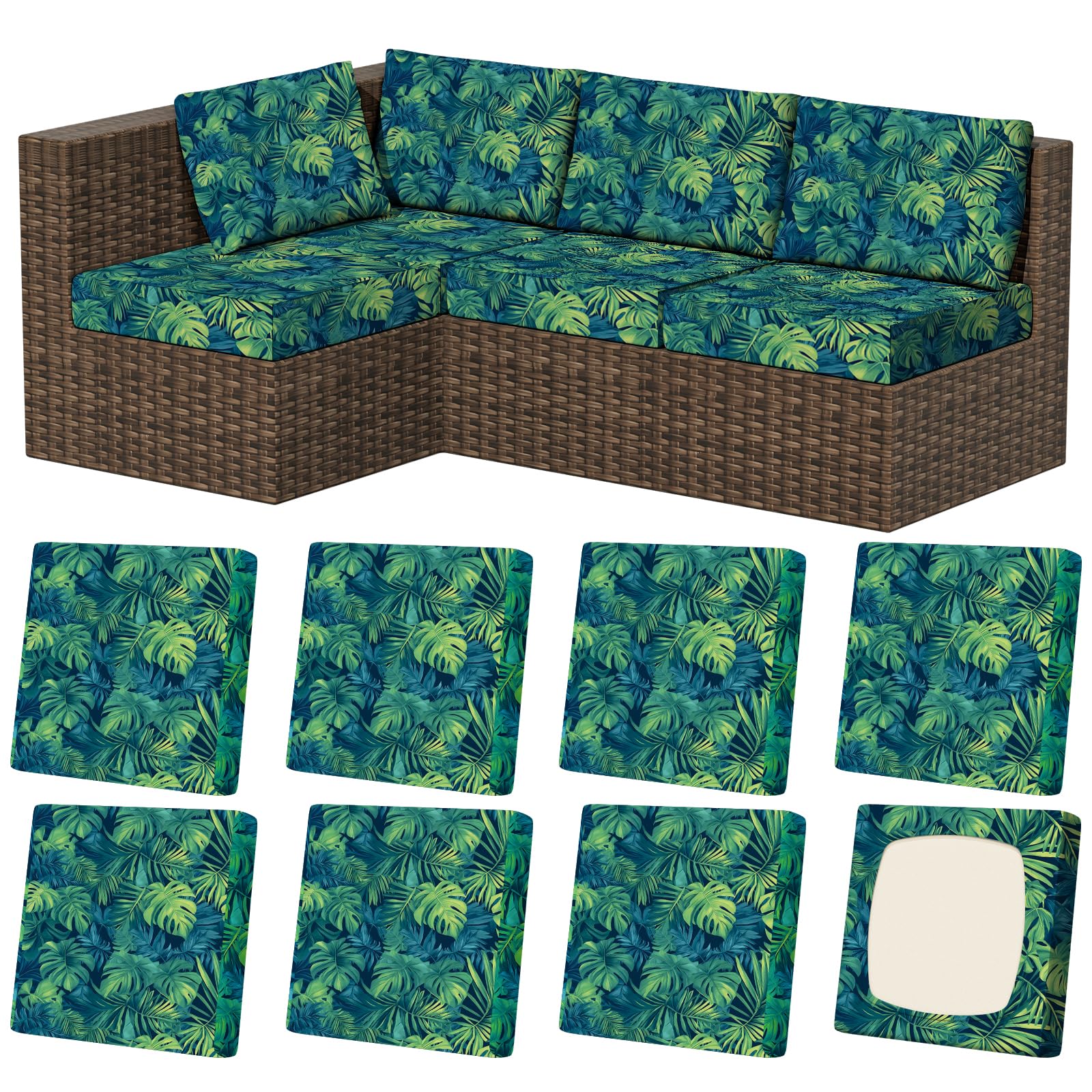 8Pcs Stretch Washable Patio Sofa Cushion Covers