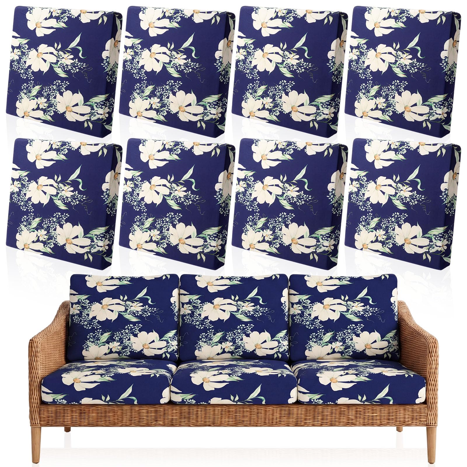 Tegeme 8 Pcs Stretch Printed Sofa Cushion Covers Outdoor Floral Couch Covers Replacement Outdoor Couch and Sofa Slipcovers Furniture Cushion Washable Reusable Furniture Protector (Modern)