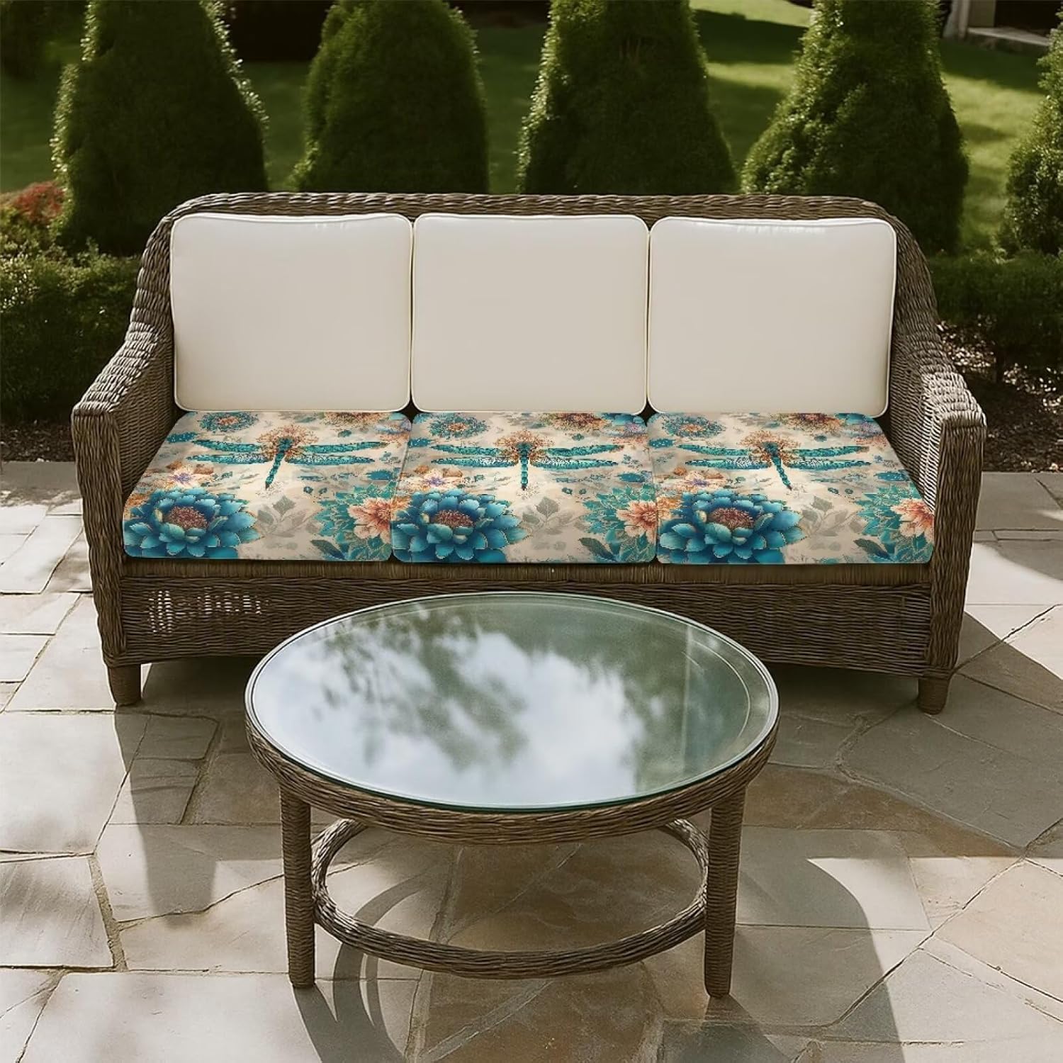Talayituse Boho Mandala Dragonfly Print Patio Stretch Outdoor Cushion Covers Sofa Couch Covers Replacement Couch Slipcover for Sofa Seat Chair Porch Patio Furniture Protector Washable
