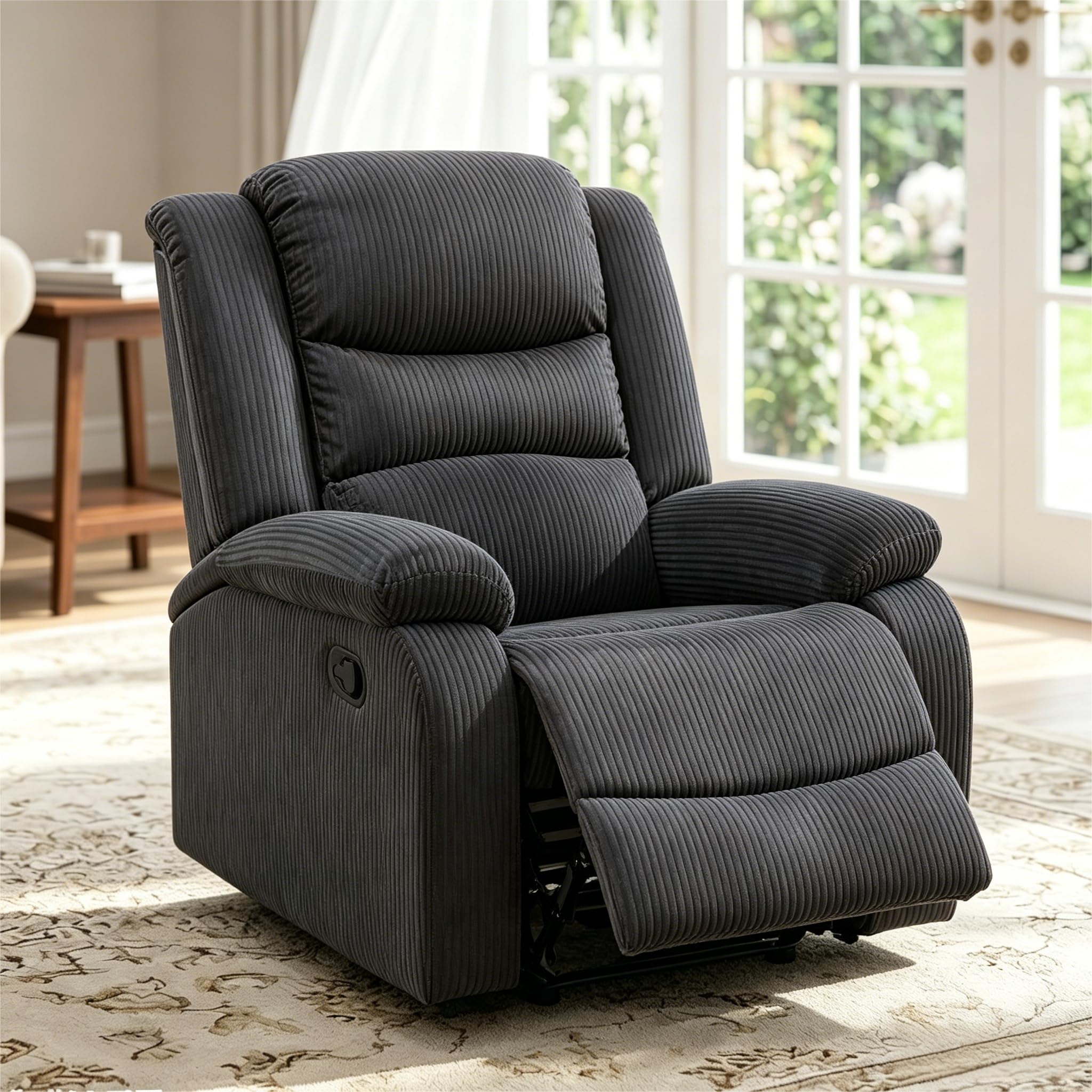 Manual Recliner Chair, Nursery Rocking Chair, Velvet Recliner Chair for Adults, Lazy Boy, Gaming Recliner wih Overstuffed Arms, Suitable for Home Theater, Living Room, Bedroom, Brown