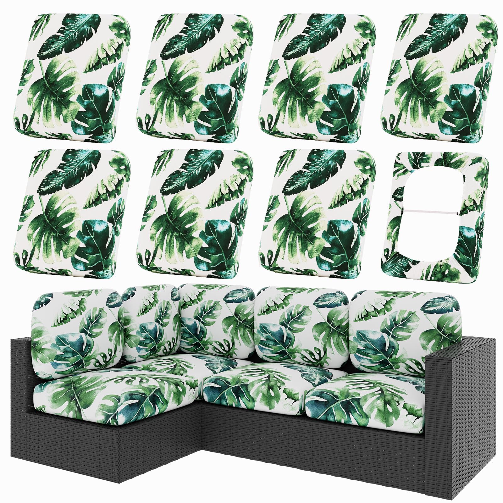 hyha 8Pcs Patio Cushion Covers, Stretch Outdoor Couch Cushion Covers Replacement, Washable Outdoor Chair/Sofa Slipcovers for Patio Furniture Cushions Protector with Elastic Bottom(Floral,Cover Only)