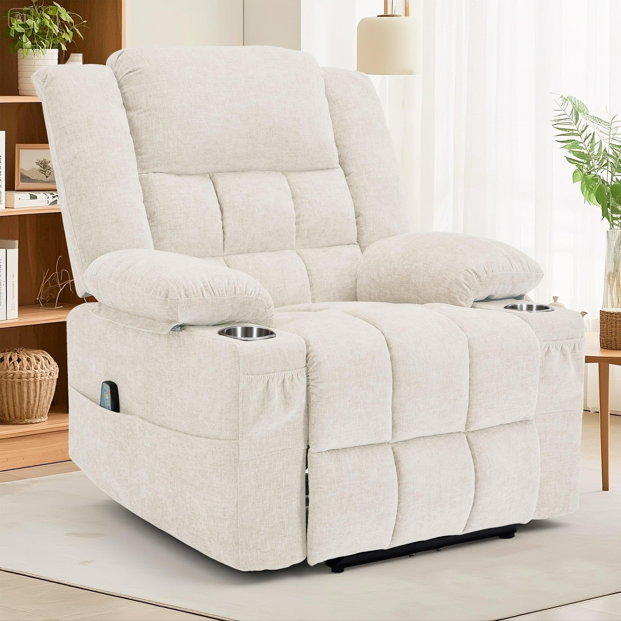 Korser 360° Swivel Rocker Recliner for Adults, Nursery Glider Recliner with Massage and Heating, Rocking Chair with Cup Holder, Manual Recliner Chair for Living Room, Bedroom (Fabric, Dark Gray)