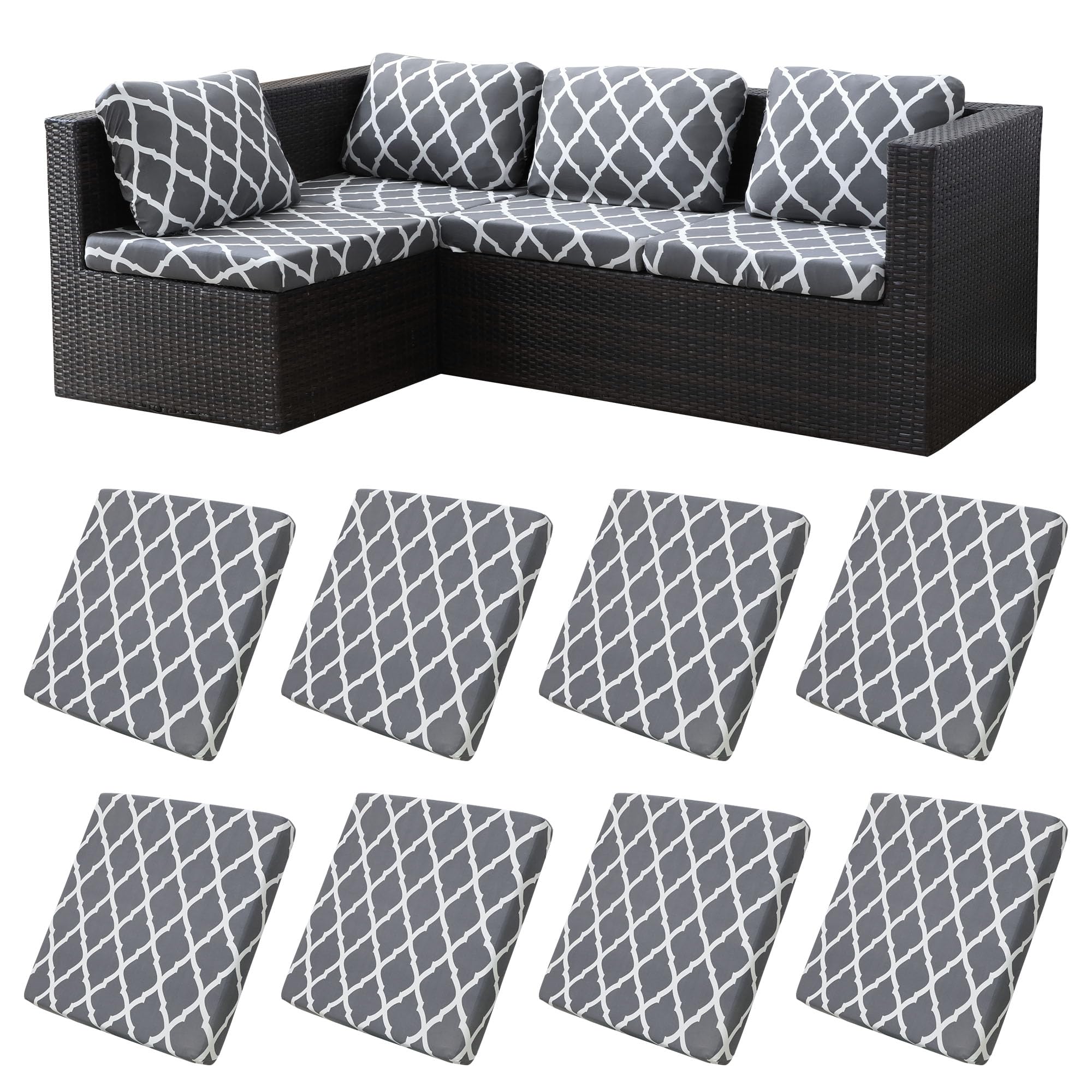 BIETYONE 8Pcs Stretch Patio Cushion Covers,Outdoor Couch Covers Replacement,Outdoor Couch & Sofa Slipcovers,for Patio Furniture Cushion Covers,Washable Reusable Furniture Protector (Vivid, Cover Only)