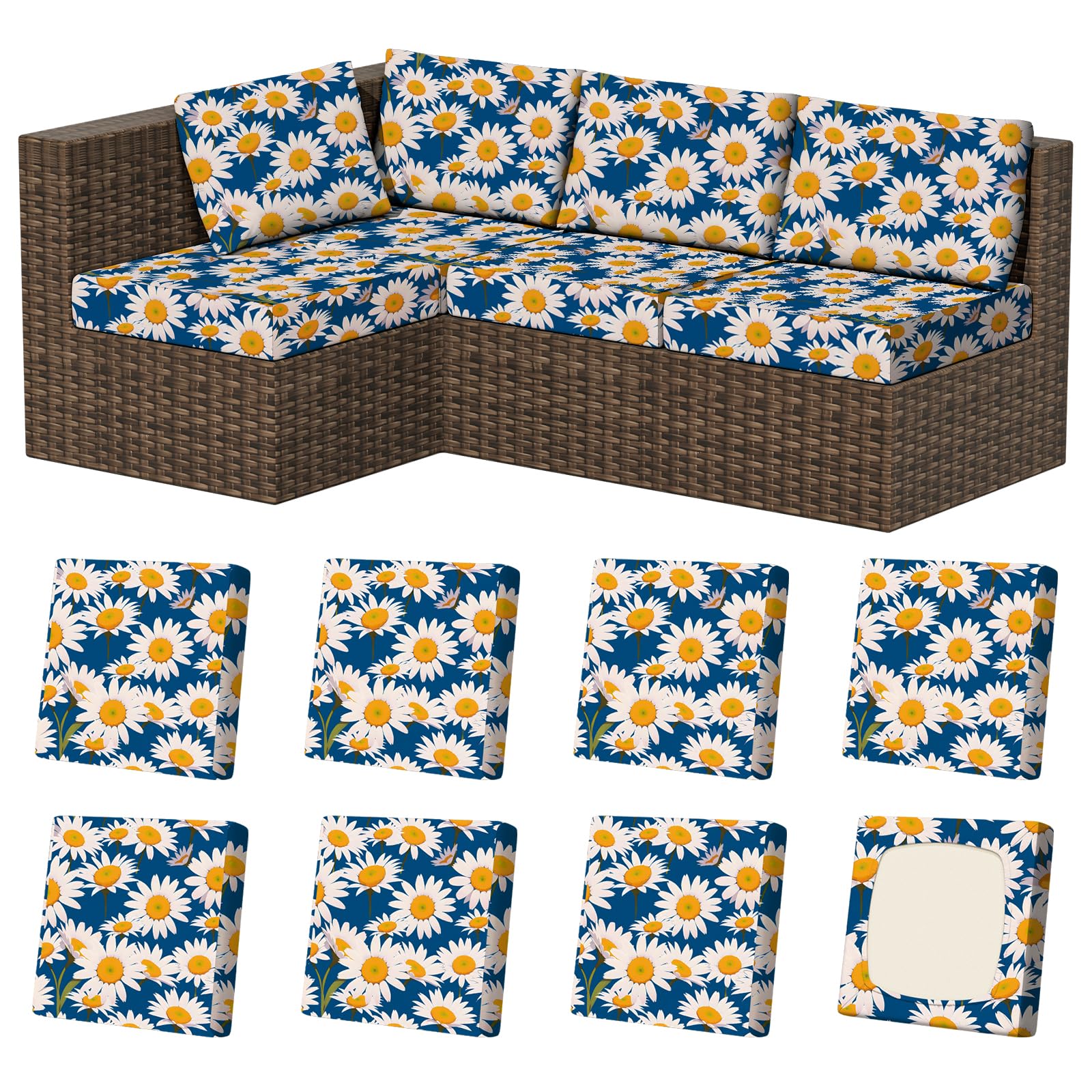8Pcs Stretch Washable Patio Sofa Cushion Covers