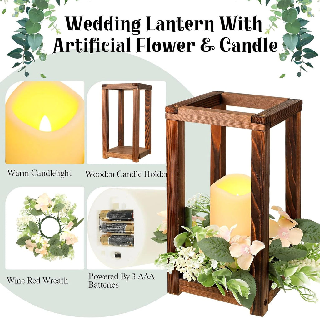Hushee 30 Pcs Wooden Wedding Lantern Centerpiece Integrated Holders with Candles and Wreaths Rustic Wooden Candle Lantern Decor for Wedding Party Table Valentine Decor (Brown)