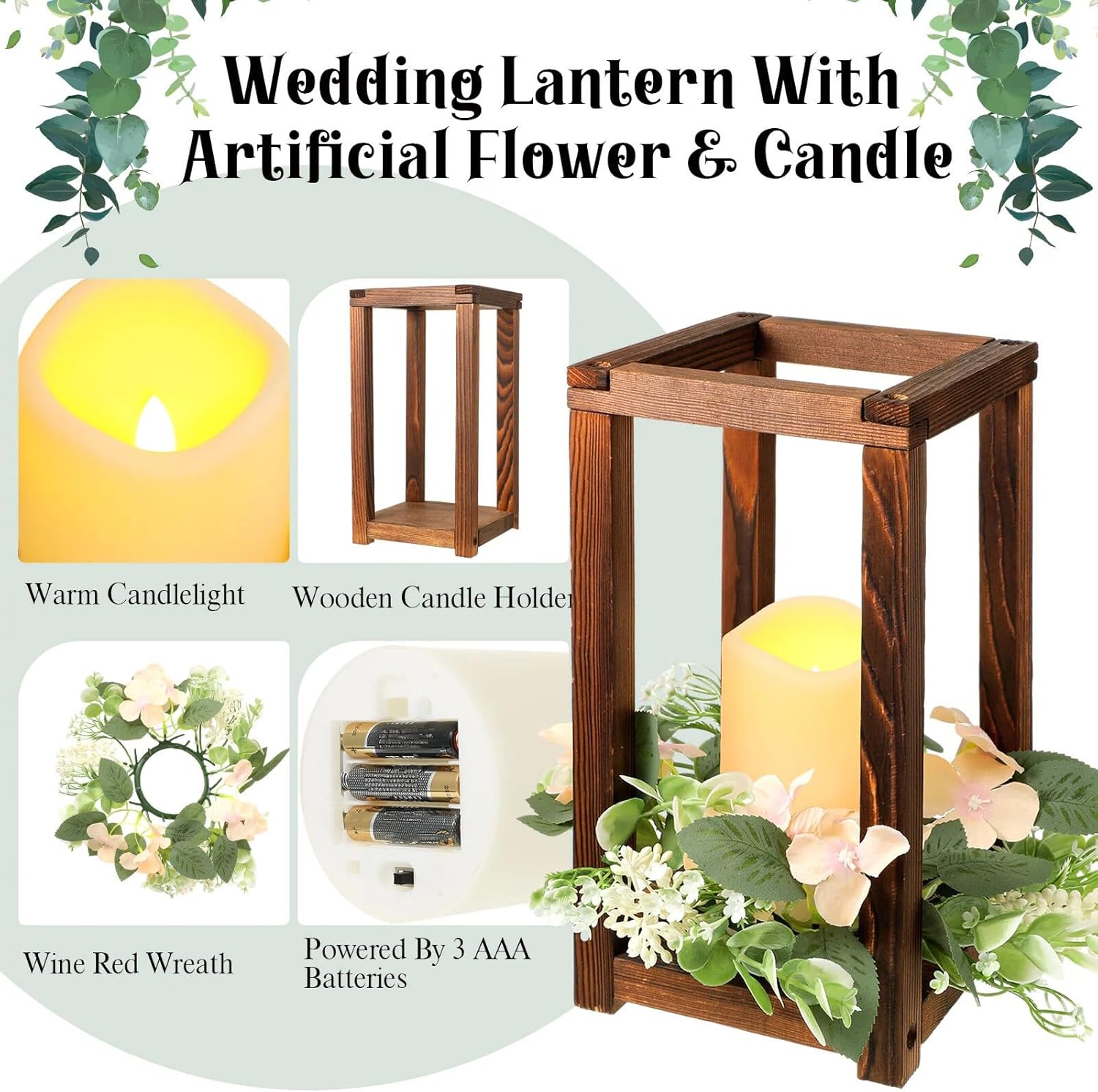Hushee 30 Pcs Wooden Wedding Lantern Centerpiece Integrated Holders with Candles and Wreaths Rustic Wooden Candle Lantern Decor for Wedding Party Table Valentine Decor (Brown)