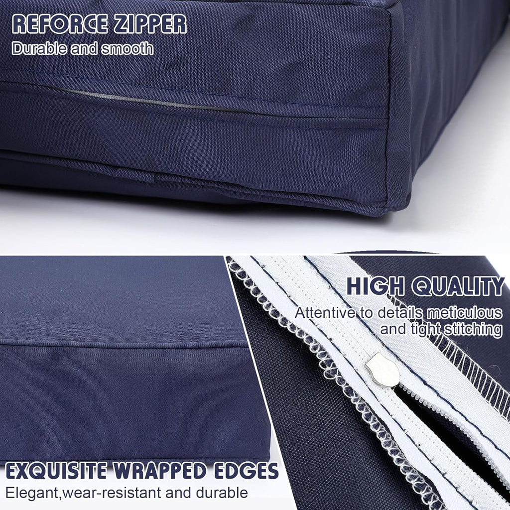 Mindsoft 2 Sets Waterproof Couch Cushion Slipcovers Backrest Outdoor Stretch Cushion Covers with Zipper (24 x 21.3, 24 x 24 x 4.7 Inch,Dark Blue)
