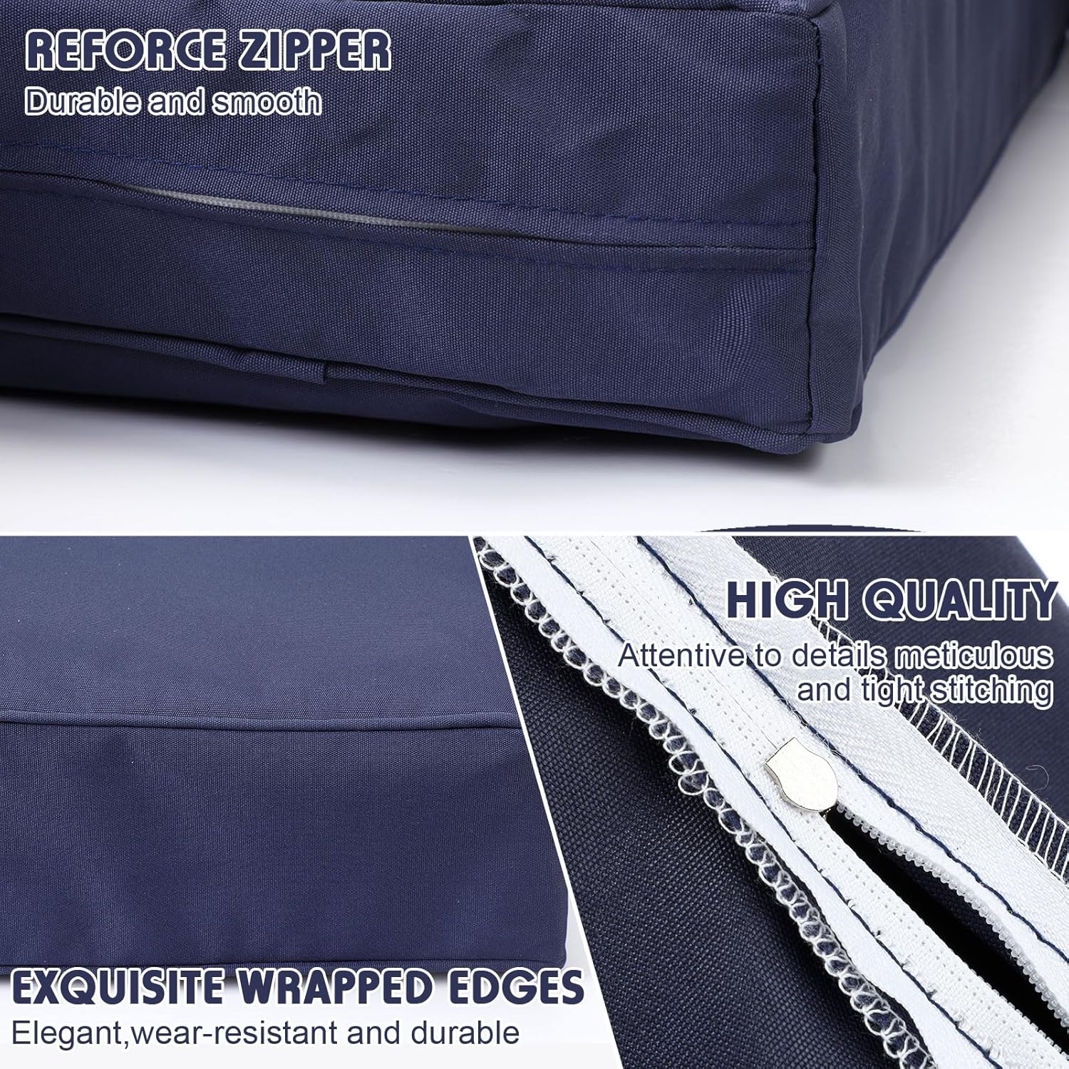 Mindsoft 2 Sets Waterproof Couch Cushion Slipcovers Backrest Outdoor Stretch Cushion Covers with Zipper (24 x 21.3, 24 x 24 x 4.7 Inch,Dark Blue)