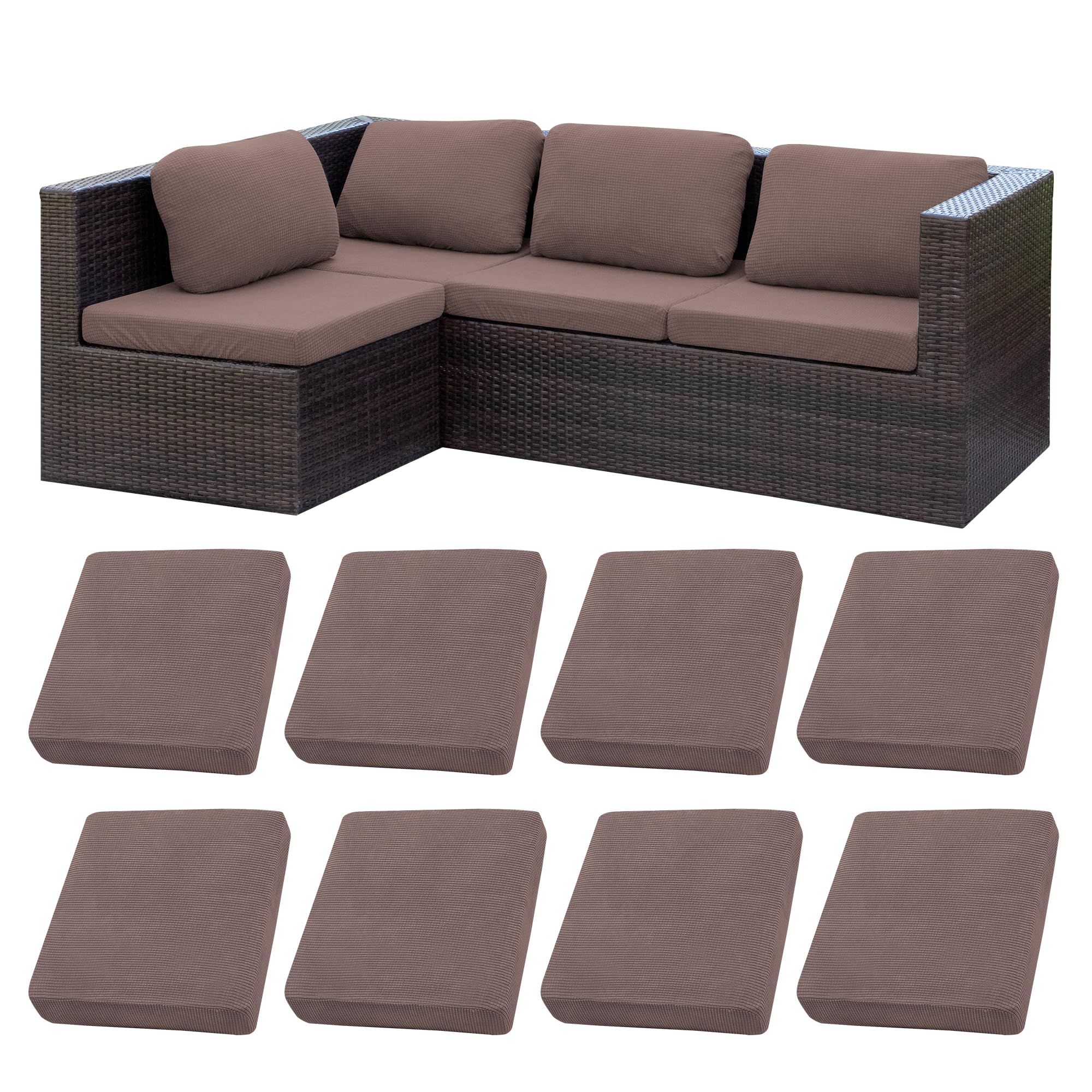 BIETYONE 8Pcs Stretch Patio Cushion Covers,Outdoor Couch Covers Replacement,Outdoor Couch & Sofa Slipcovers,for Patio Furniture Cushion Covers,Washable Reusable Furniture Protector (Vivid, Cover Only)