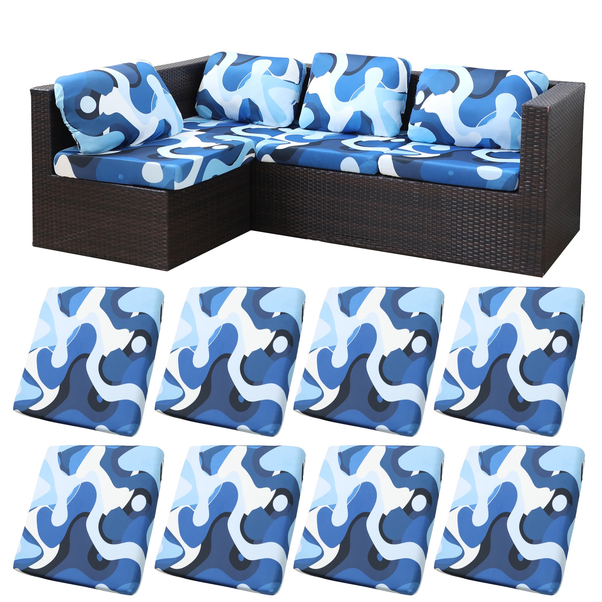 BIETYONE 8Pcs Stretch Patio Cushion Covers,Outdoor Couch Covers Replacement,Outdoor Couch & Sofa Slipcovers,for Patio Furniture Cushion Covers,Washable Reusable Furniture Protector (Vivid, Cover Only)