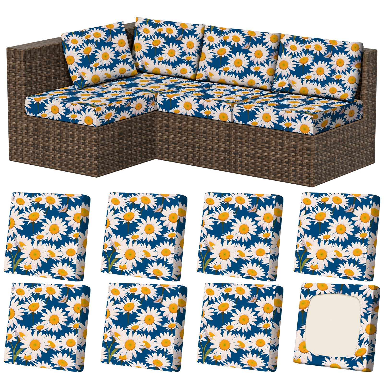 8Pcs Stretch Washable Patio Sofa Cushion Covers