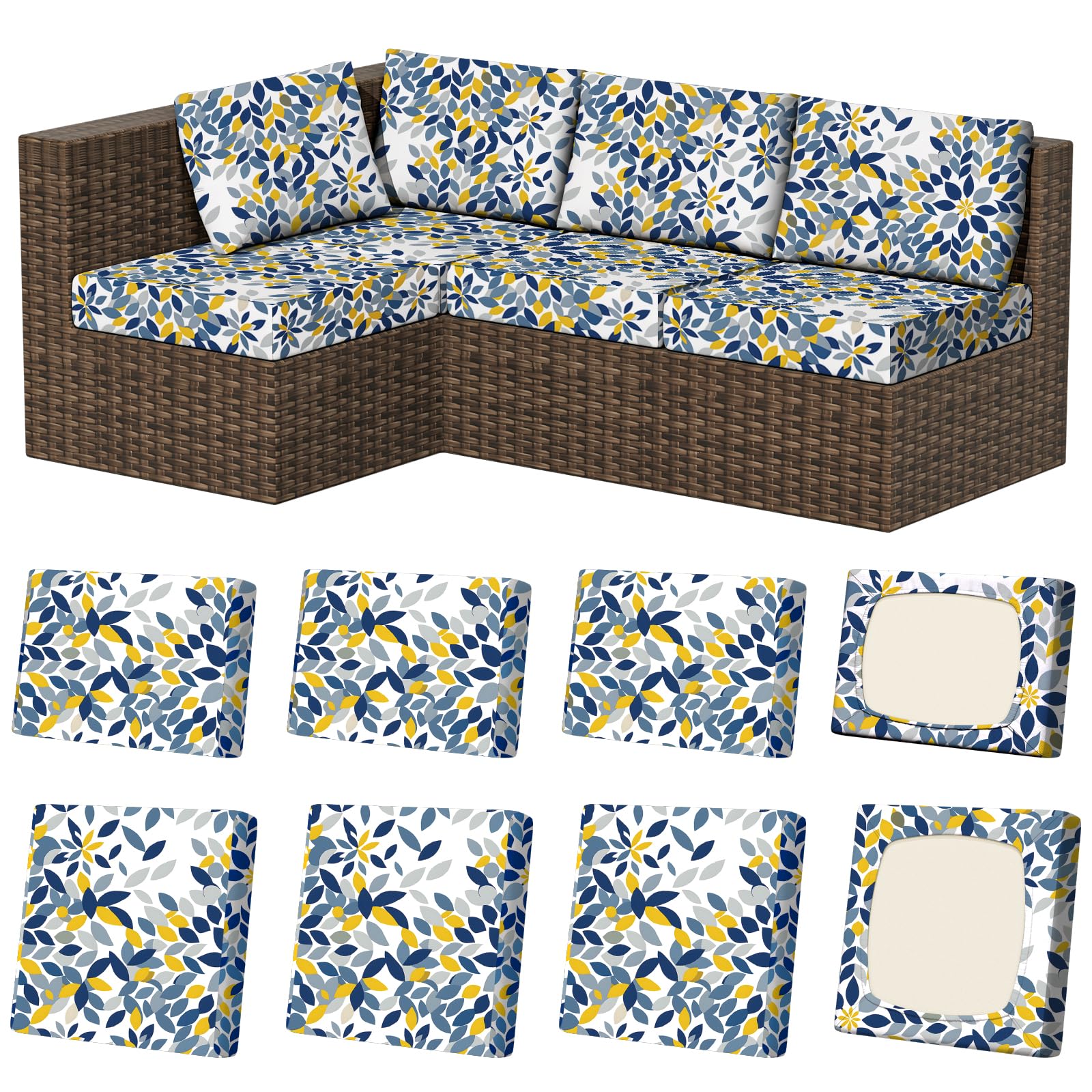 8Pcs Stretch Washable Patio Sofa Cushion Covers