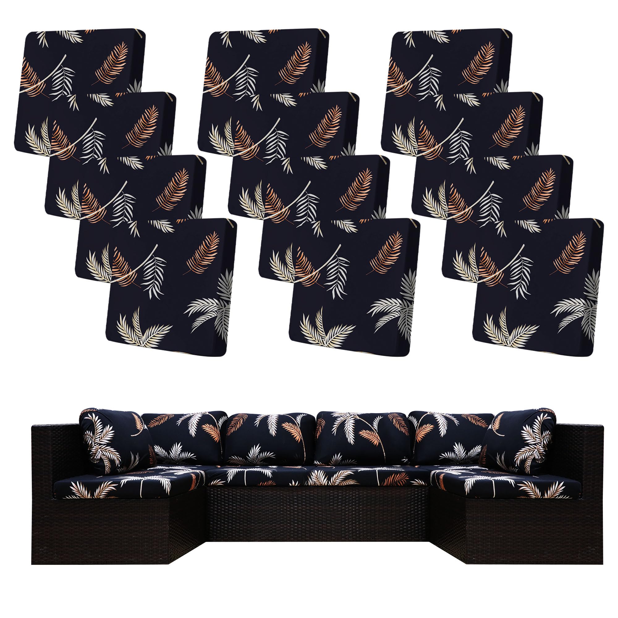 BIETYONE 8Pcs Stretch Patio Cushion Covers,Outdoor Couch Covers Replacement,Outdoor Couch & Sofa Slipcovers,for Patio Furniture Cushion Covers,Washable Reusable Furniture Protector (Vivid, Cover Only)