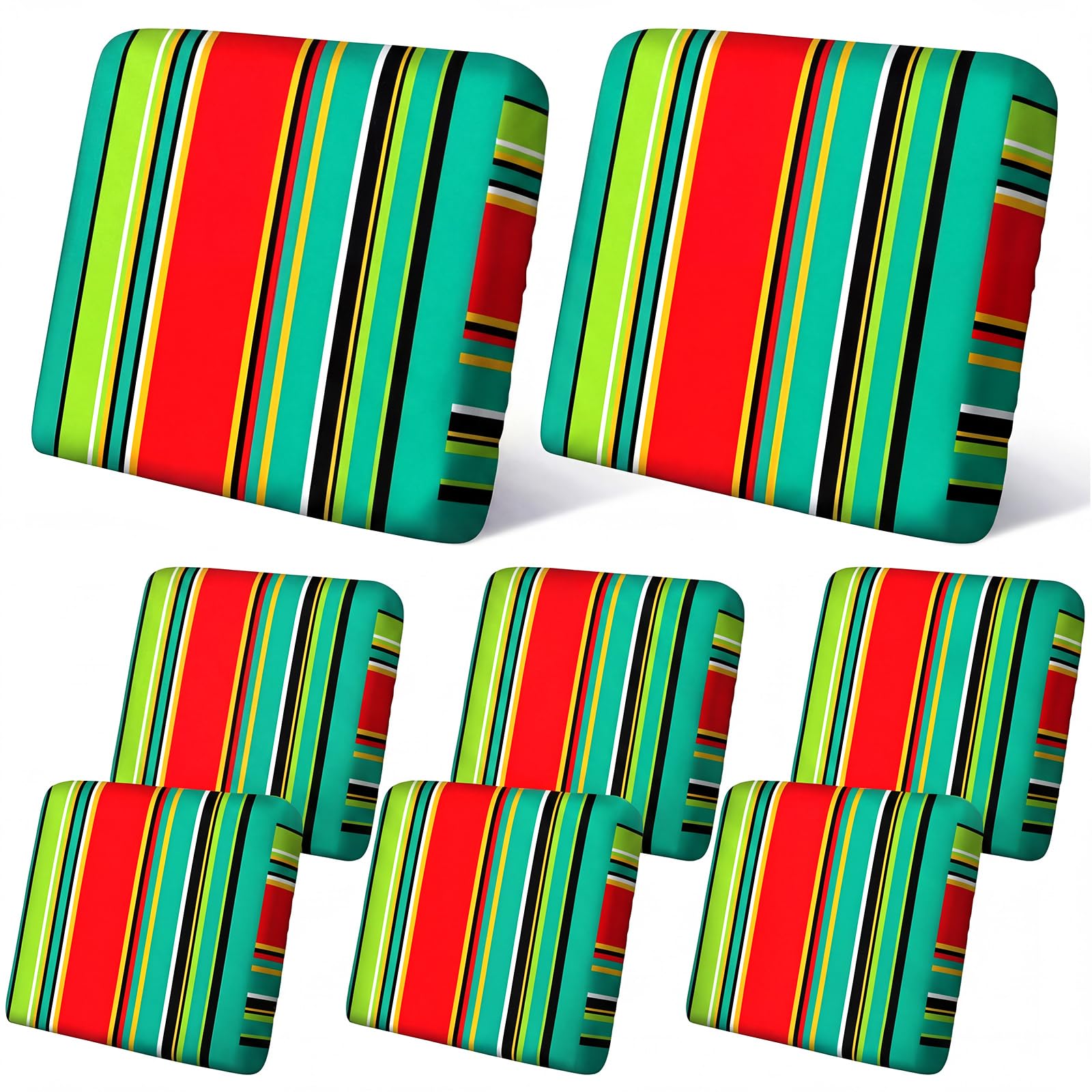 Geyoga 8 Pcs Patio Stretch Sofa Cushion Covers Outdoor Cushion Covers Replacement Waterproof Patio Furniture Couch Slipcovers Washable Chair Seat Soft Flexibility Protector, Rainbow Stripes Style