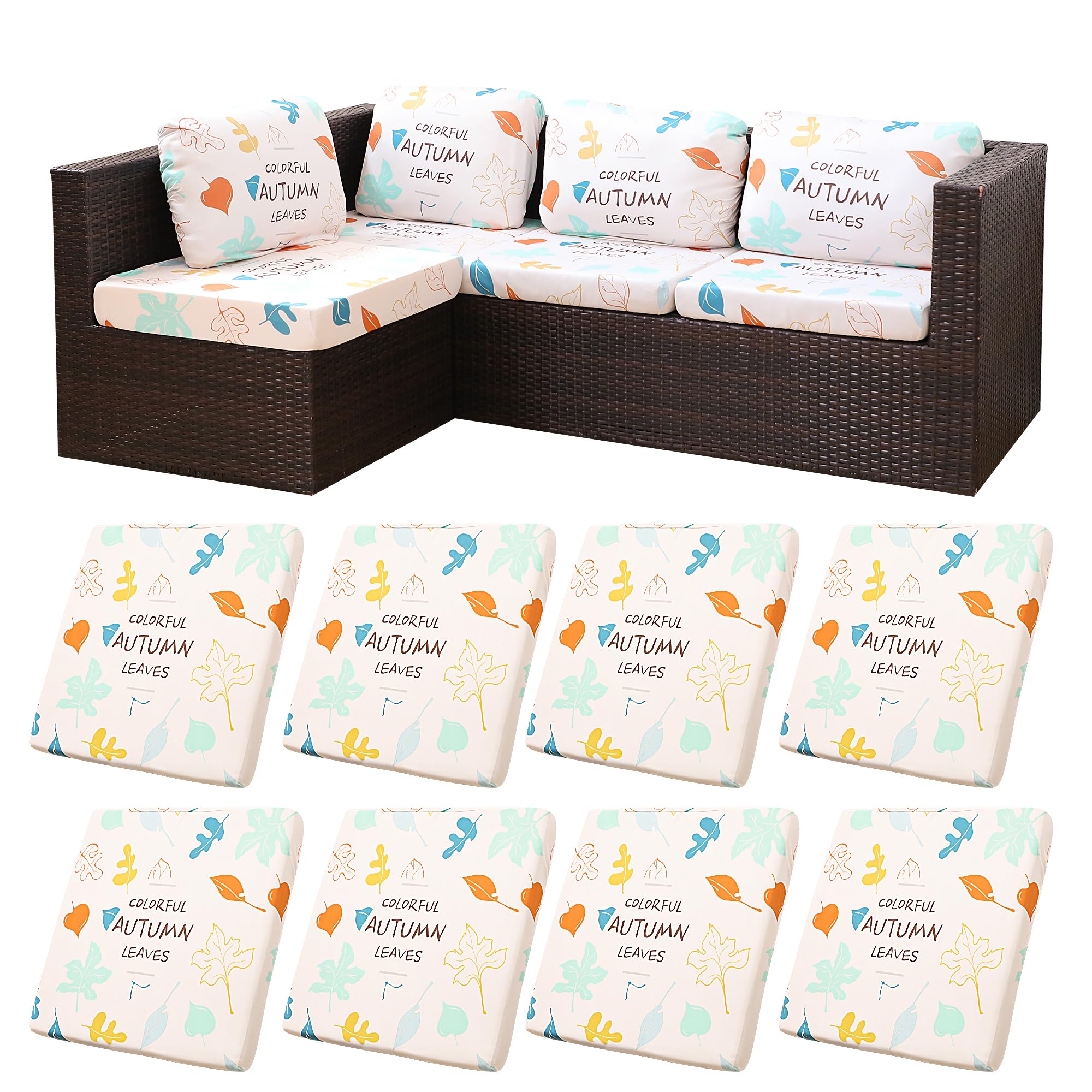 BIETYONE 8Pcs Stretch Patio Cushion Covers,Outdoor Couch Covers Replacement,Outdoor Couch & Sofa Slipcovers,for Patio Furniture Cushion Covers,Washable Reusable Furniture Protector (Vivid, Cover Only)