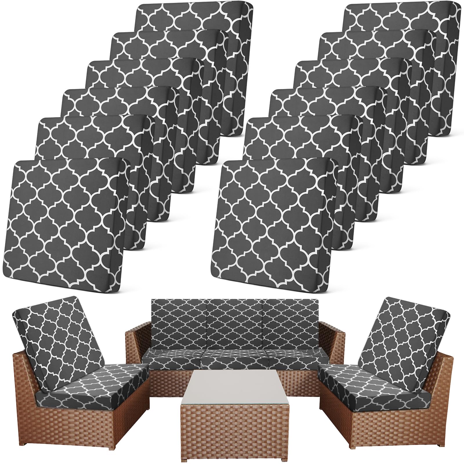 Newwiee 12 Pcs Patio Cushion Covers Outdoor Stretch Sofa Couch Cover Replacement Couch Slipcover Sofa Seat Chair Porch Patio Furniture Protector, Flexibility Washable(Colorful,Palm Leaf)
