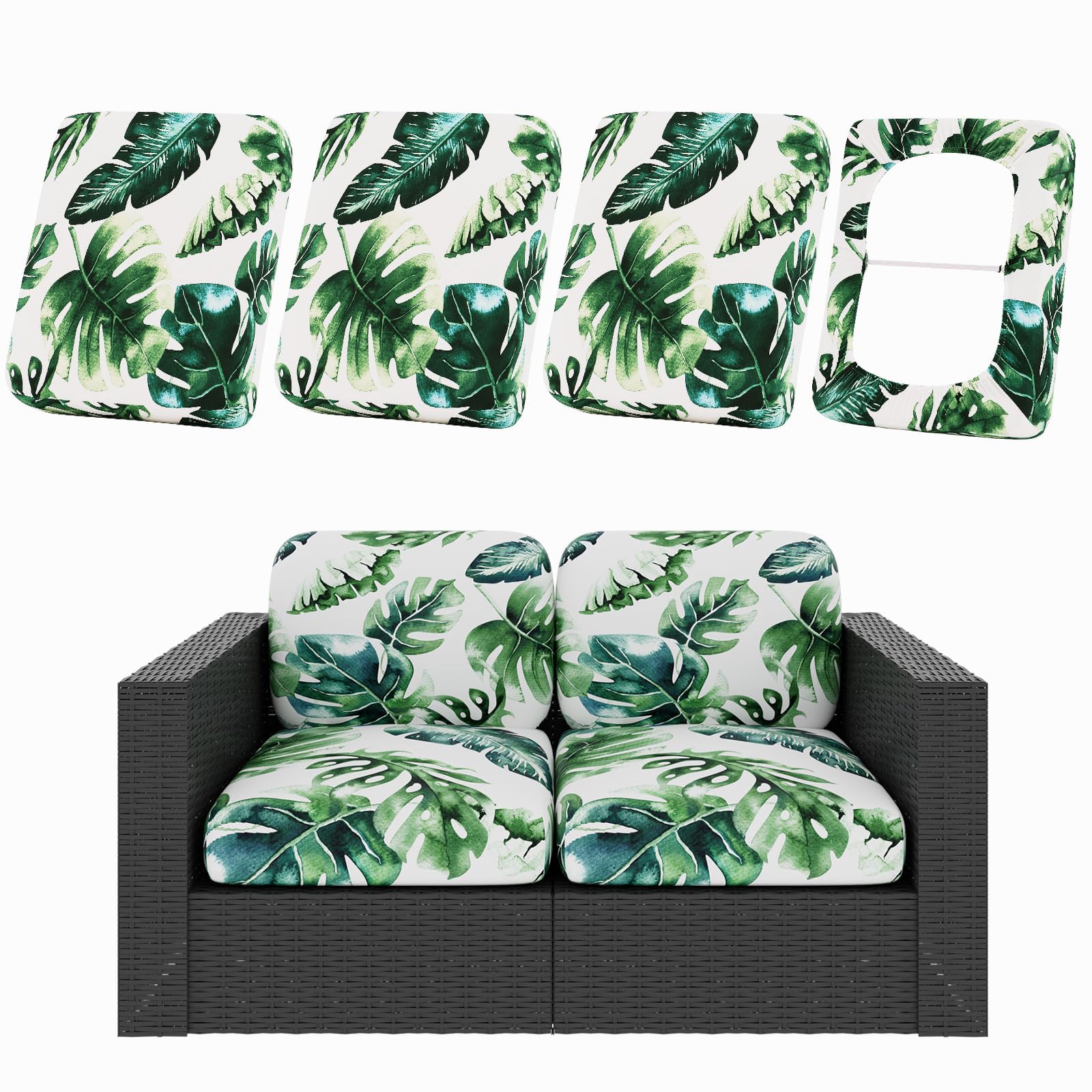 hyha 8Pcs Patio Cushion Covers, Stretch Outdoor Couch Cushion Covers Replacement, Washable Outdoor Chair/Sofa Slipcovers for Patio Furniture Cushions Protector with Elastic Bottom(Floral,Cover Only)