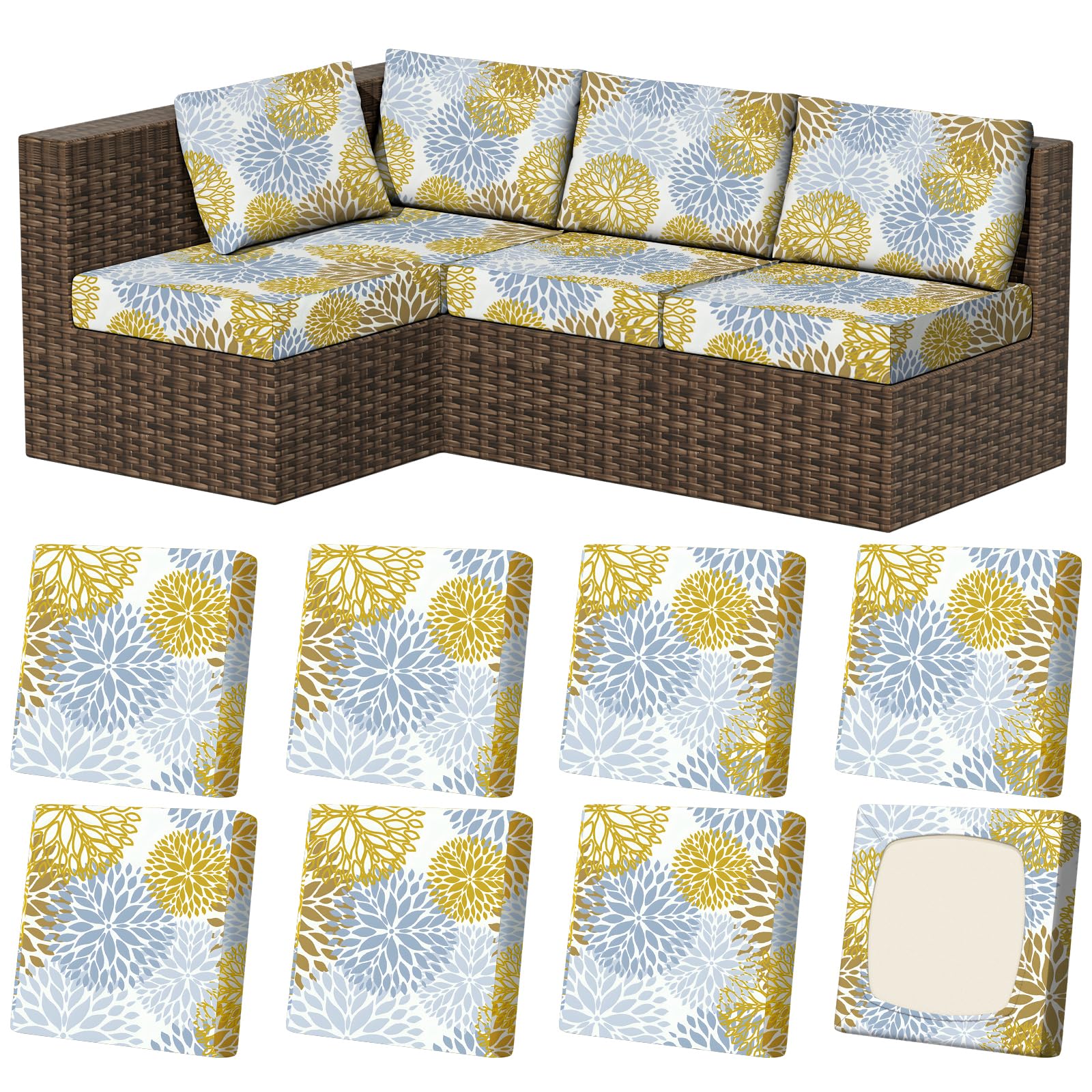 8Pcs Stretch Washable Patio Sofa Cushion Covers