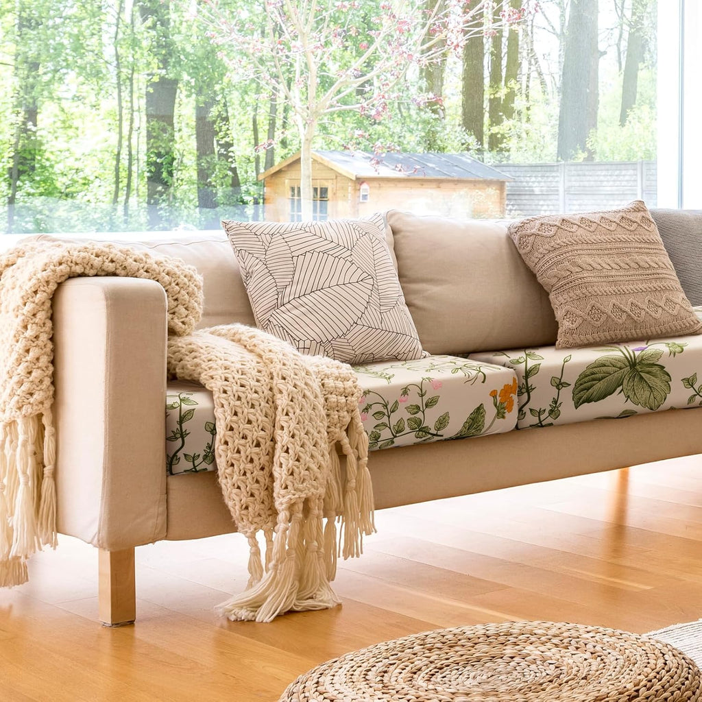 Hosuly 8 Pcs Spring Wildflower Sofa Cushion Cover for Patio Summer Floral Stretch Outdoor Sofa Seat Cushions Covers Tropical Flower Indoor Replacement Couch Slipcover Flexibility Chair Seat Cover