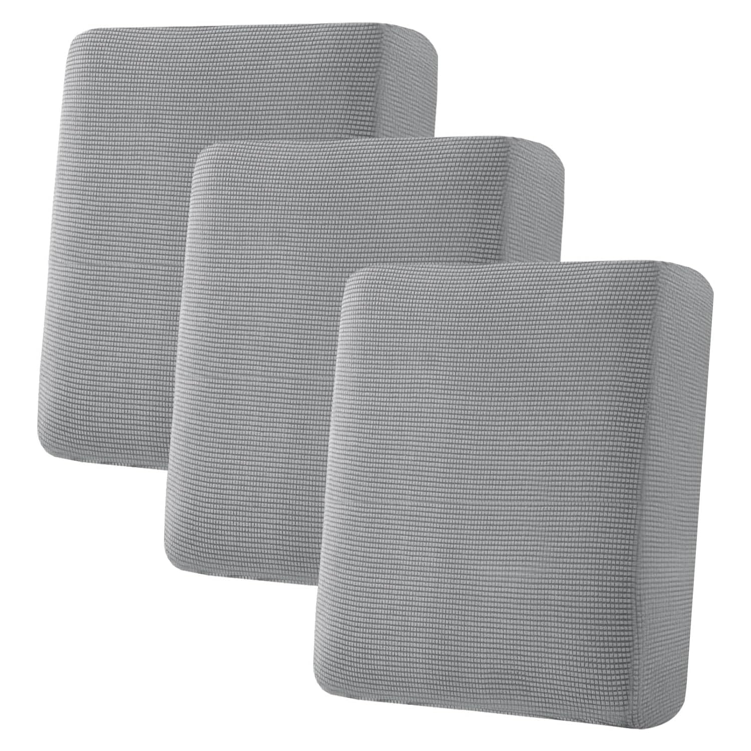H.VERSAILTEX Super Stretch Individual Seat Cushion Covers, Thick Jacquard Textured Twill Fabric (3 Piece XL Sofa Cushion Covers, Grey)