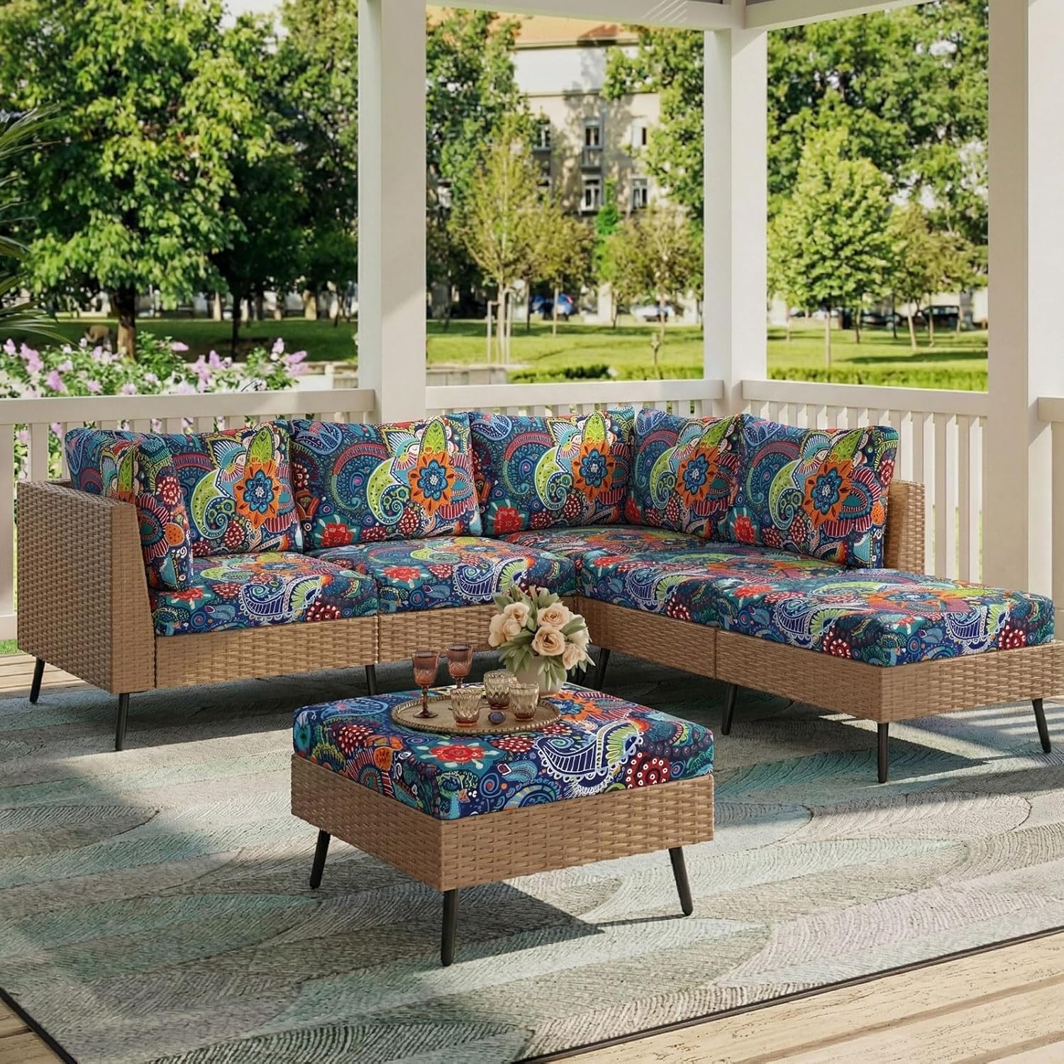 hyha Printed Couch Cushion Covers, Floral Sofa Covers Washable for 3 Cushion Couch, Stretch Pattern Outdoor Cushion Covers for Patio Furniture with Elastic Bottom(3 Packs, Paisley)