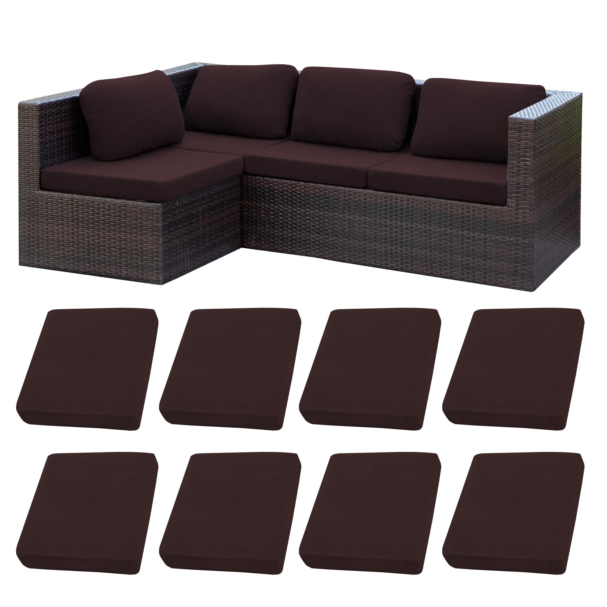 BIETYONE 8Pcs Stretch Patio Cushion Covers,Outdoor Couch Covers Replacement,Outdoor Couch & Sofa Slipcovers,for Patio Furniture Cushion Covers,Washable Reusable Furniture Protector (Vivid, Cover Only)