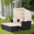 COSTWAY Outdoor Daybed with Retractable Canopy, Wicker Patio Furniture Set with Cushioned Pillows, Patio Rattan Daybed for Deck, Backyard, Poolside (Turquoise)