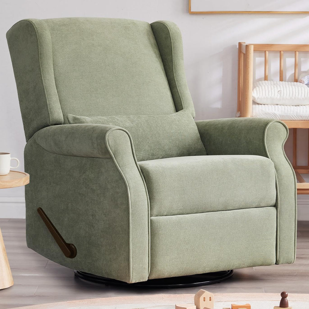 Green Nursery Swivel Glider Recliner with Footrest, Rocking Chair for Home