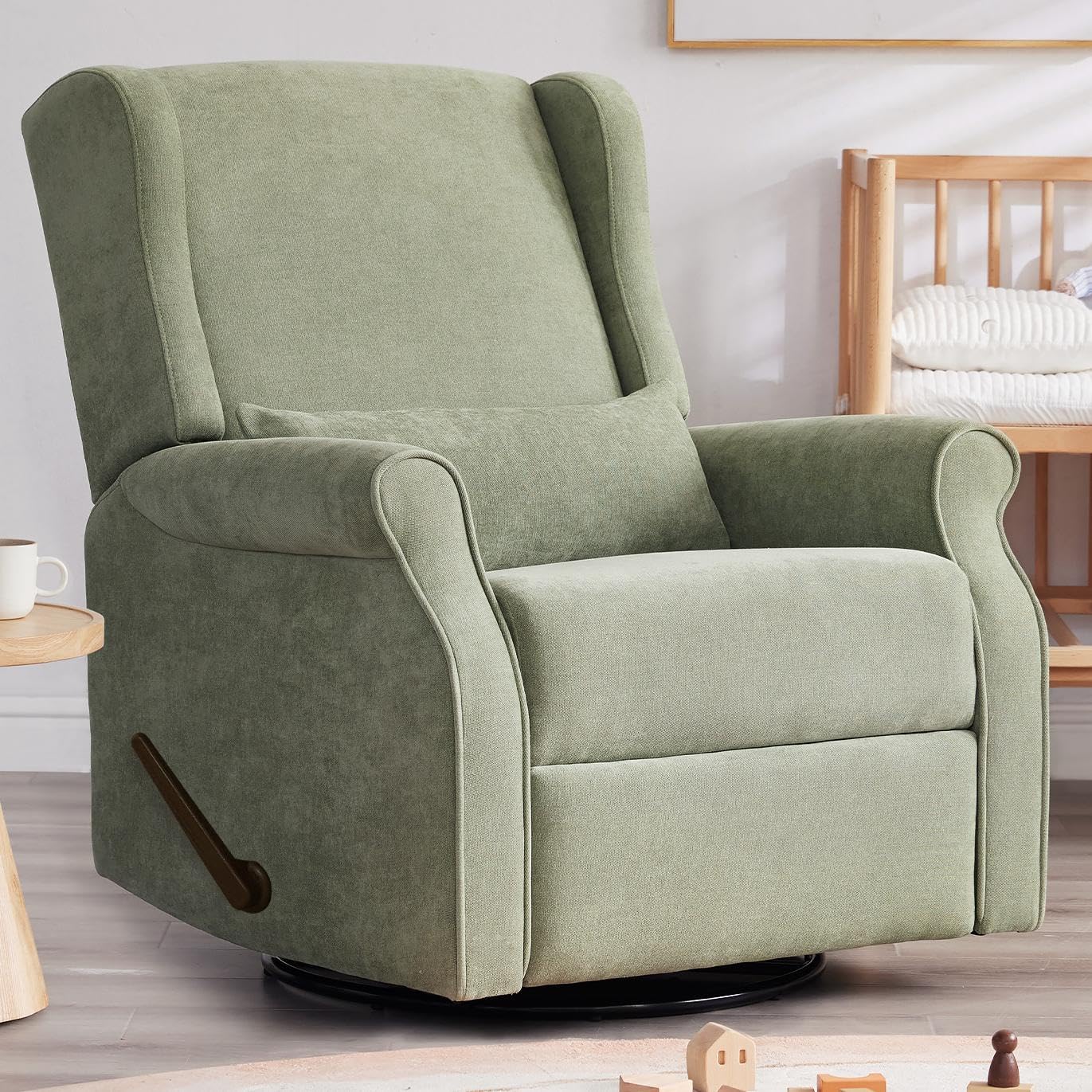 Green Nursery Swivel Glider Recliner with Footrest, Rocking Chair for Home