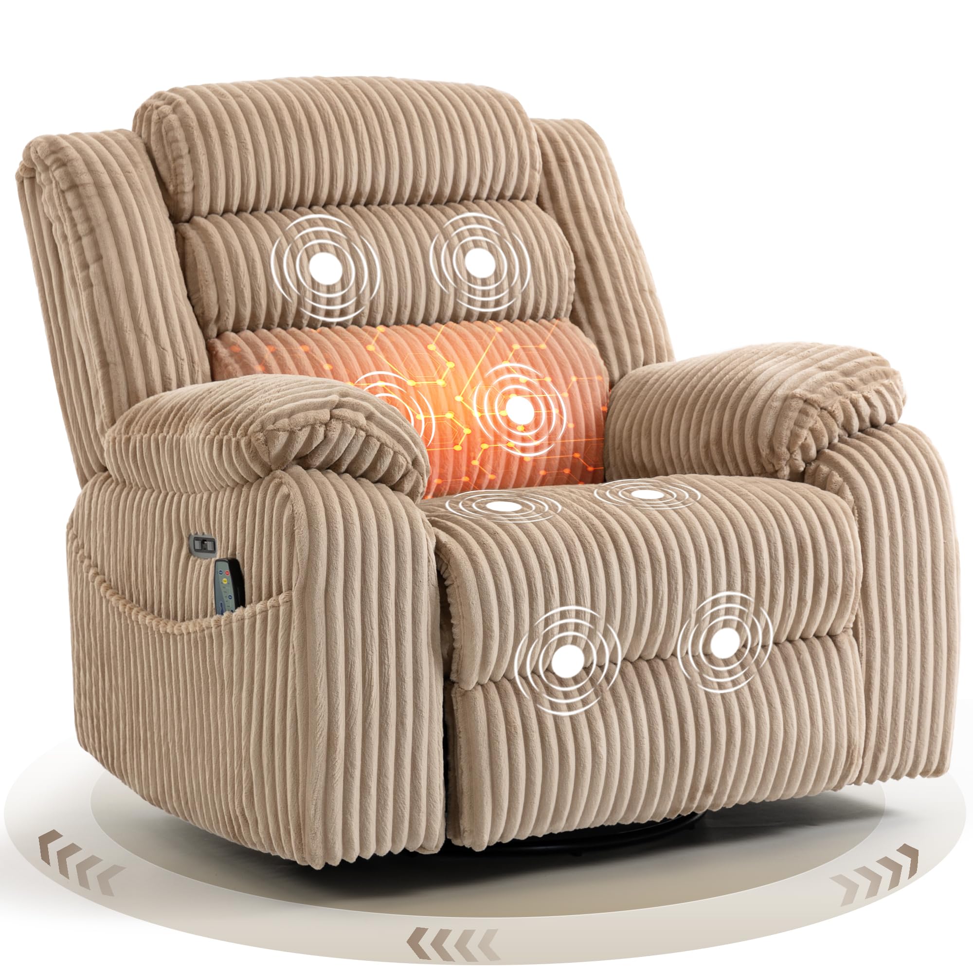 SINCRUMI Power Swivel Rocker Recliner Chair for Adults with Massage and Heat, USB and Type-C Charging Port, Infinite Position, Electric Glider Rocking Chairs for Living Room, Nursery, Pale Grey