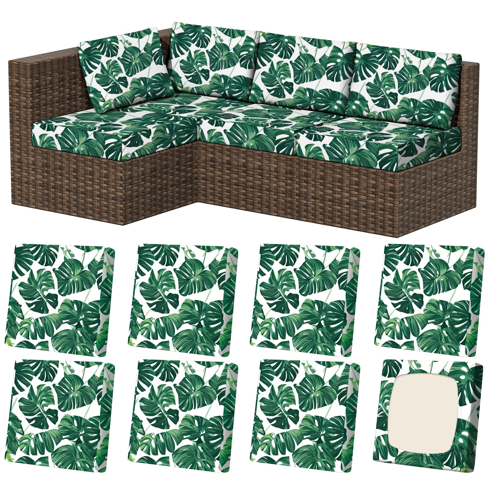 8Pcs Stretch Washable Patio Sofa Cushion Covers