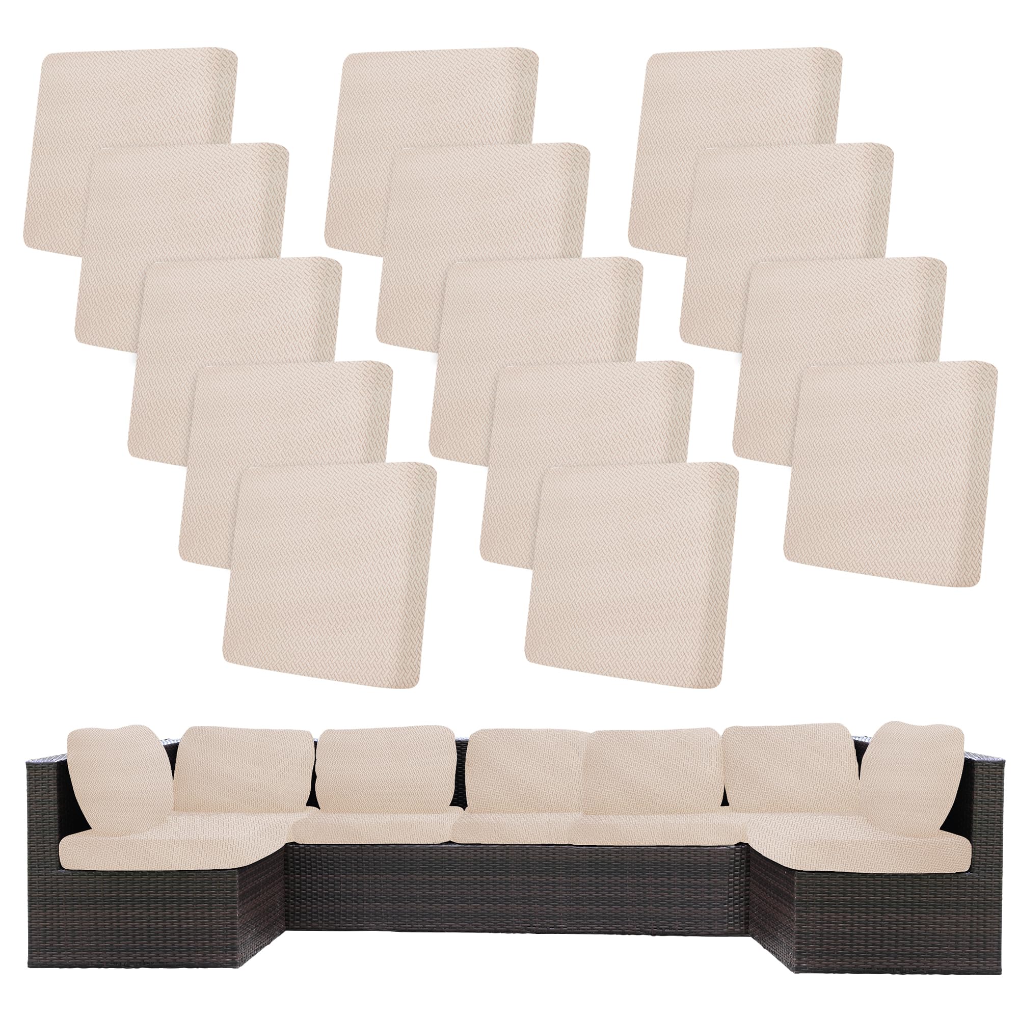 BIETYONE 8Pcs Stretch Patio Cushion Covers,Outdoor Couch Covers Replacement,Outdoor Couch & Sofa Slipcovers,for Patio Furniture Cushion Covers,Washable Reusable Furniture Protector (Vivid, Cover Only)