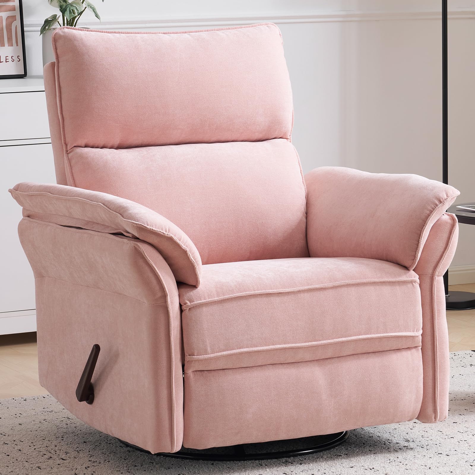 Oversized Power Recliner Chair Swivel Glider with Massage and Heat, Rocker Nursery Recliner for Adults with Adjustable Headrest, 26" Extra Wide Nursery Chair with Overstuffed Armrest,Light Grey