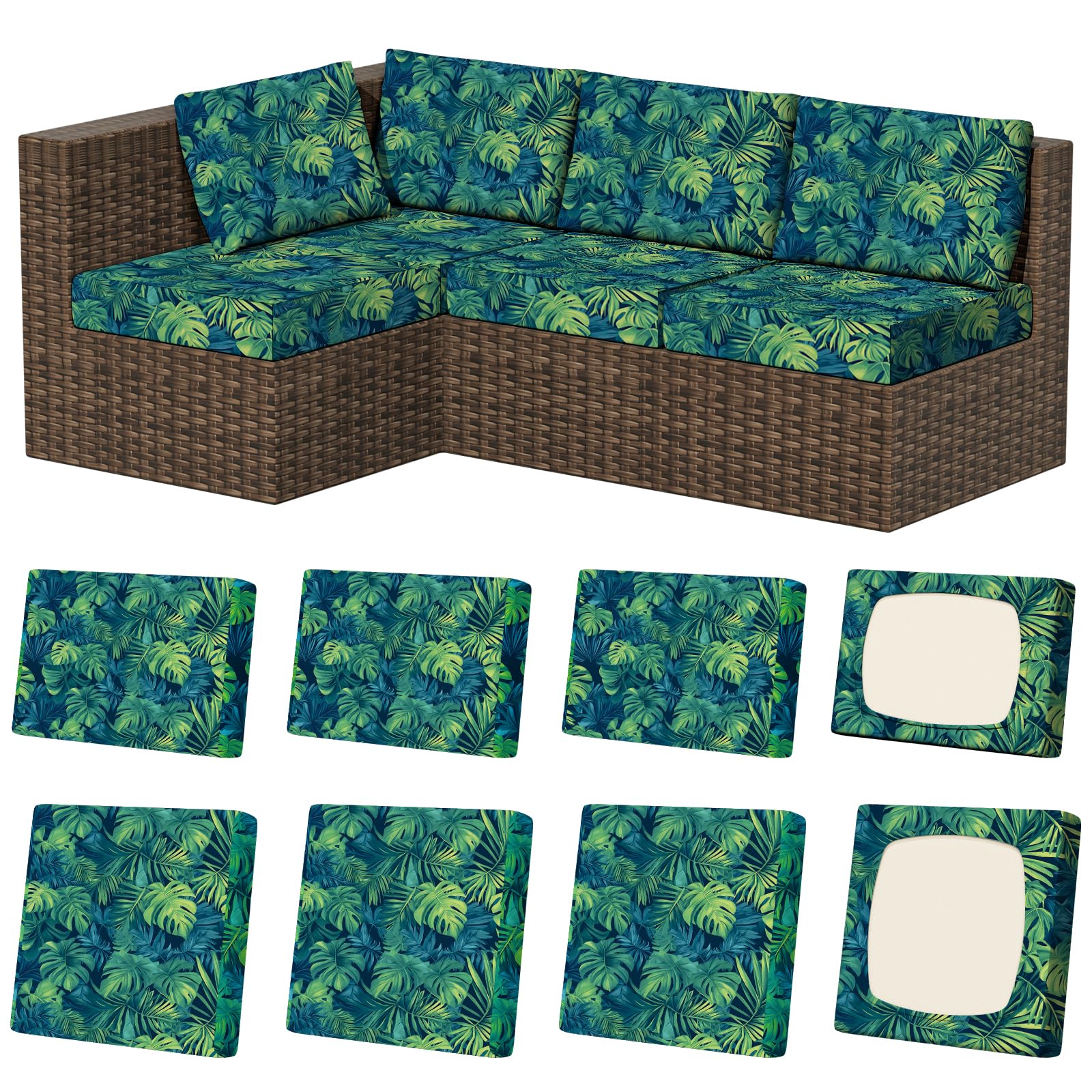 8Pcs Stretch Washable Patio Sofa Cushion Covers
