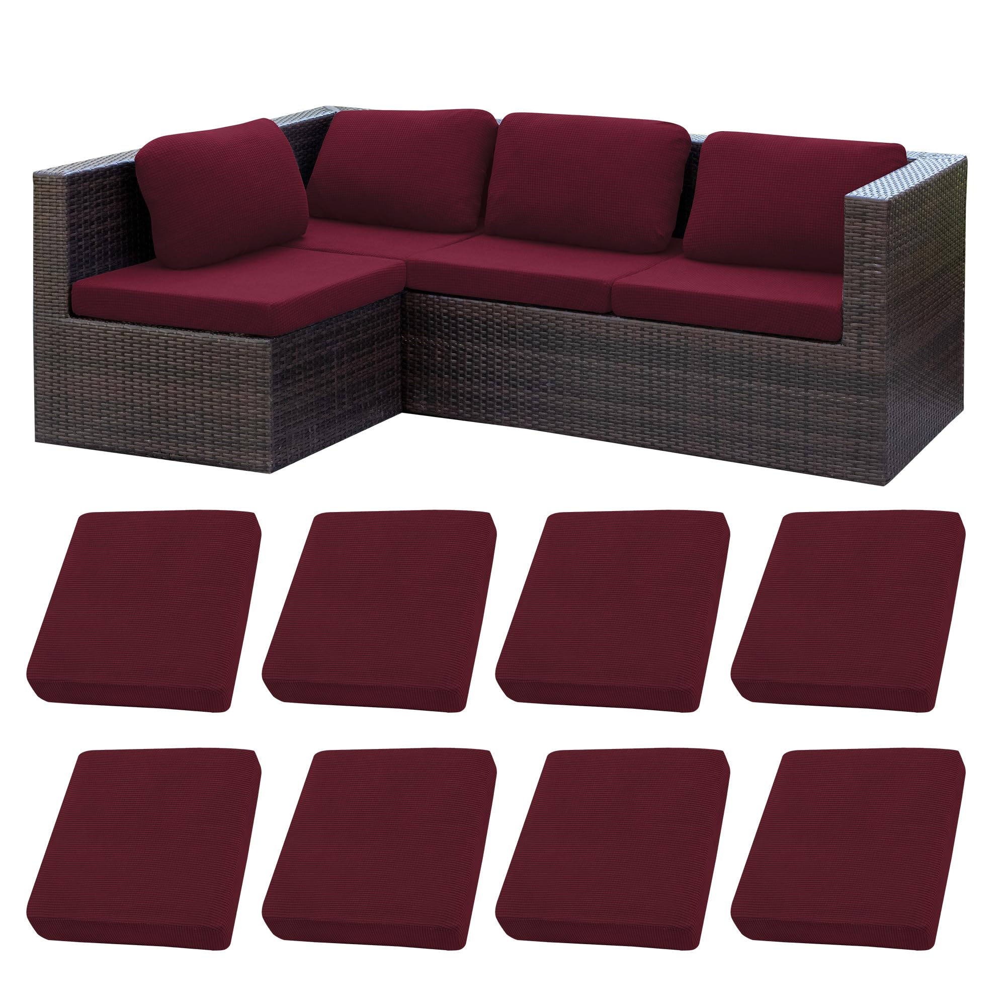 BIETYONE 8Pcs Stretch Patio Cushion Covers,Outdoor Couch Covers Replacement,Outdoor Couch & Sofa Slipcovers,for Patio Furniture Cushion Covers,Washable Reusable Furniture Protector (Vivid, Cover Only)