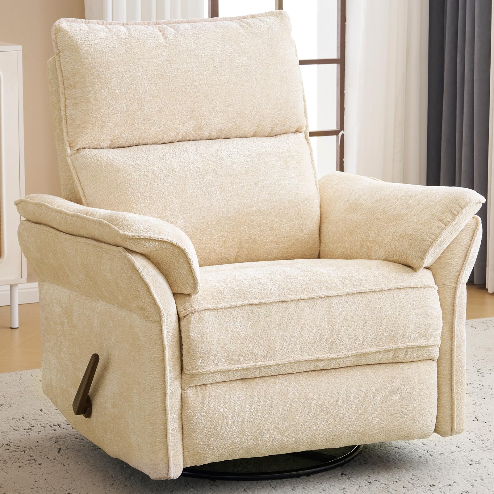 Oversized Power Recliner Chair Swivel Glider with Massage and Heat, Rocker Nursery Recliner for Adults with Adjustable Headrest, 26" Extra Wide Nursery Chair with Overstuffed Armrest,Light Grey