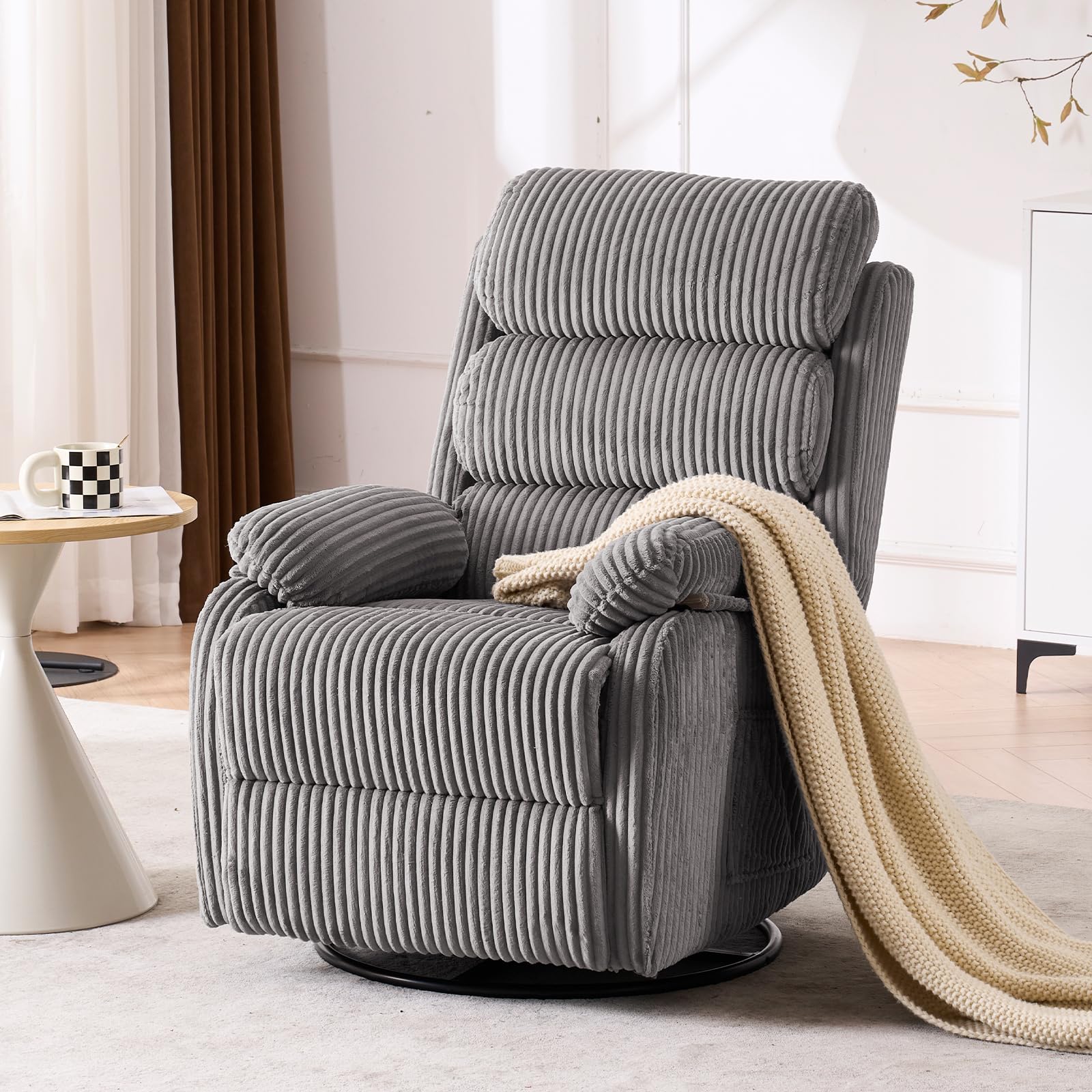 Adult 360° Rocking Recliner Chair，Nursery Rocker Reclining Chair with Side Pocket, a Comfy upholstered Single Sofa Armchair. Suitable for Living Room, Bedroom Nursing use, Velvet Fabric in Beige