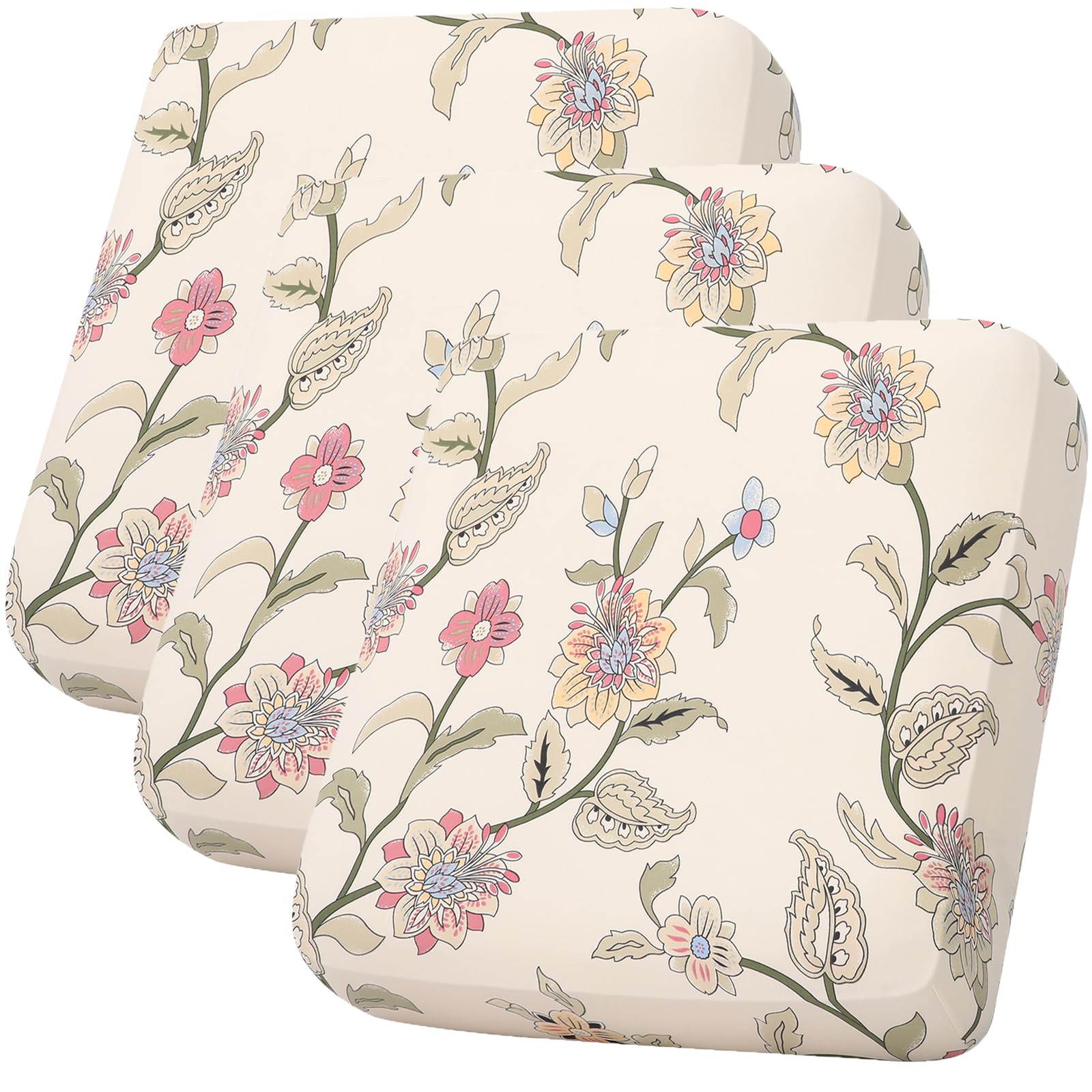 hyha Printed Couch Cushion Covers, Floral Sofa Covers Washable for 3 Cushion Couch, Stretch Pattern Outdoor Cushion Covers for Patio Furniture with Elastic Bottom(3 Packs, Paisley)