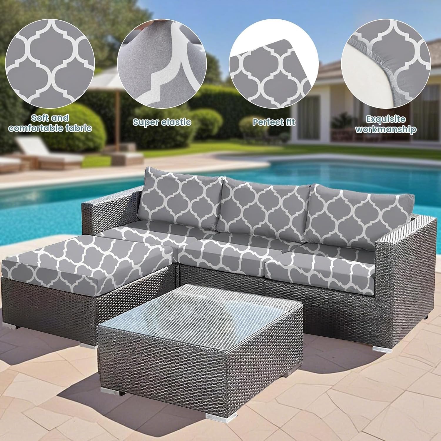 8Pcs Patio Cushion Covers, Stretch Outdoor Couch Cover, Replacement Cushions for Outdoor Furniture, Waterproof Removable, Suitable for Terrace, Garden(B:Spring Floral)