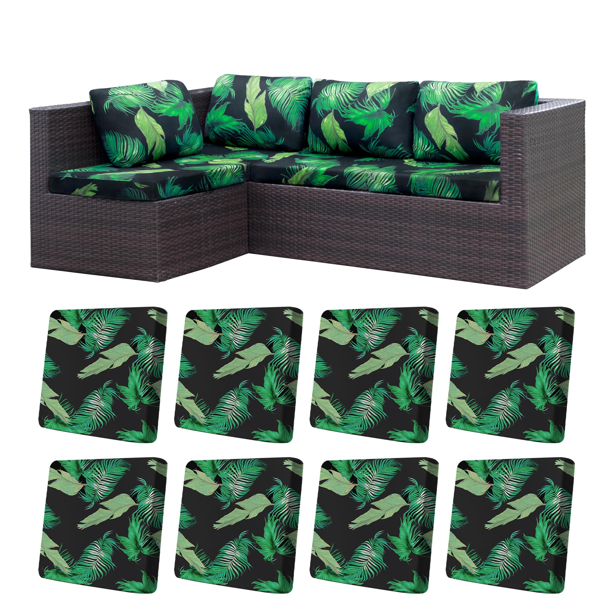 BIETYONE 8Pcs Stretch Patio Cushion Covers,Outdoor Couch Covers Replacement,Outdoor Couch & Sofa Slipcovers,for Patio Furniture Cushion Covers,Washable Reusable Furniture Protector (Vivid, Cover Only)