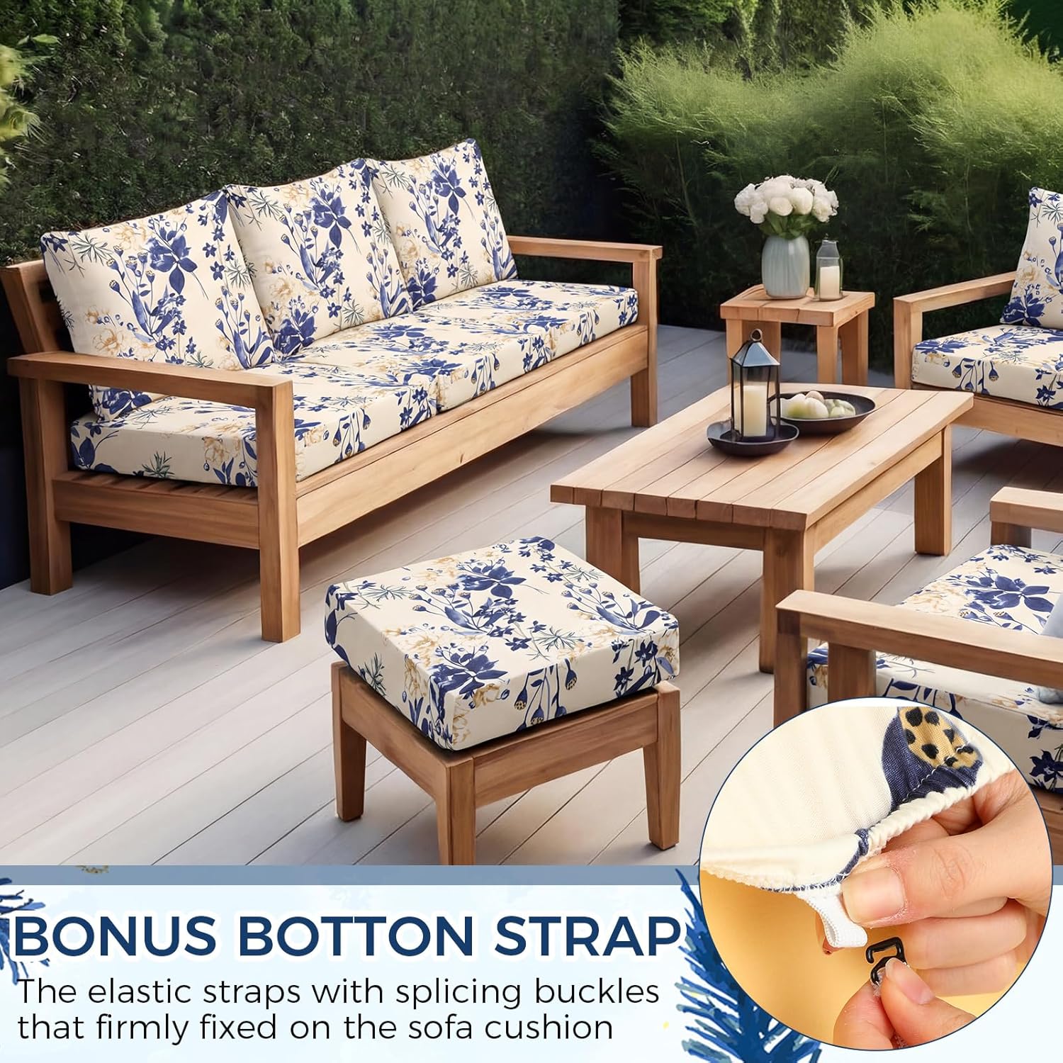 Tegeme 8 Pcs Stretch Printed Sofa Cushion Covers Outdoor Floral Couch Covers Replacement Outdoor Couch and Sofa Slipcovers Furniture Cushion Washable Reusable Furniture Protector (Modern)