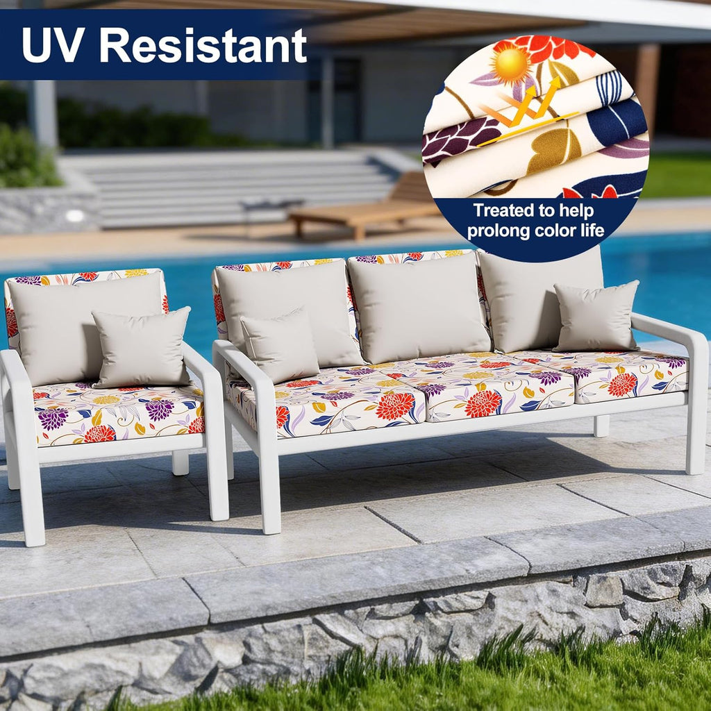 Smiry Waterproof Patio Cushion Covers, Stretch Outdoor Couch Slipcovers Replacement Washable Furniture Protector Sofa Chair Seat Cover for Dogs and Pets (8 Pcs, Orange)
