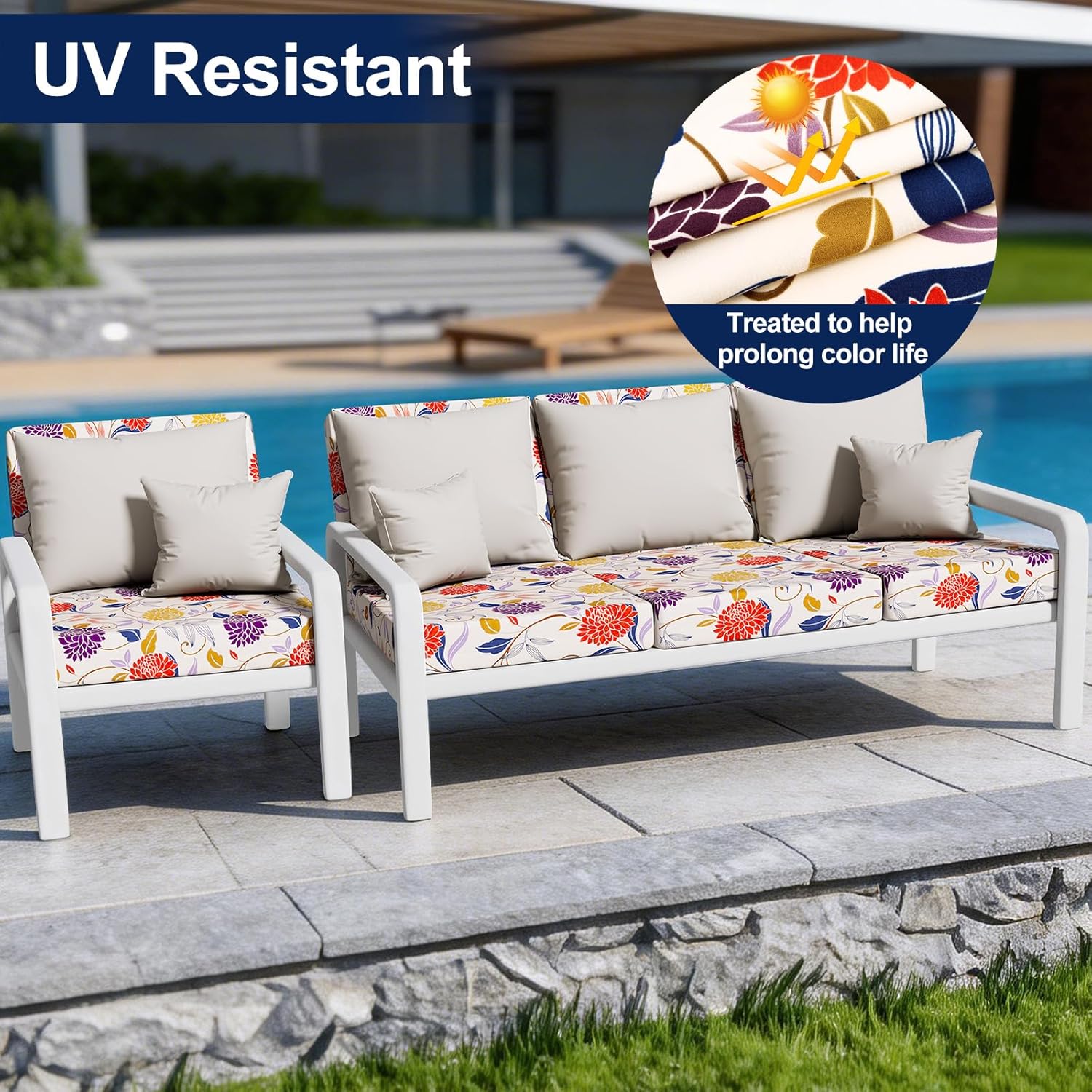 Smiry Waterproof Patio Cushion Covers, Stretch Outdoor Couch Slipcovers Replacement Washable Furniture Protector Sofa Chair Seat Cover for Dogs and Pets (8 Pcs, Orange)